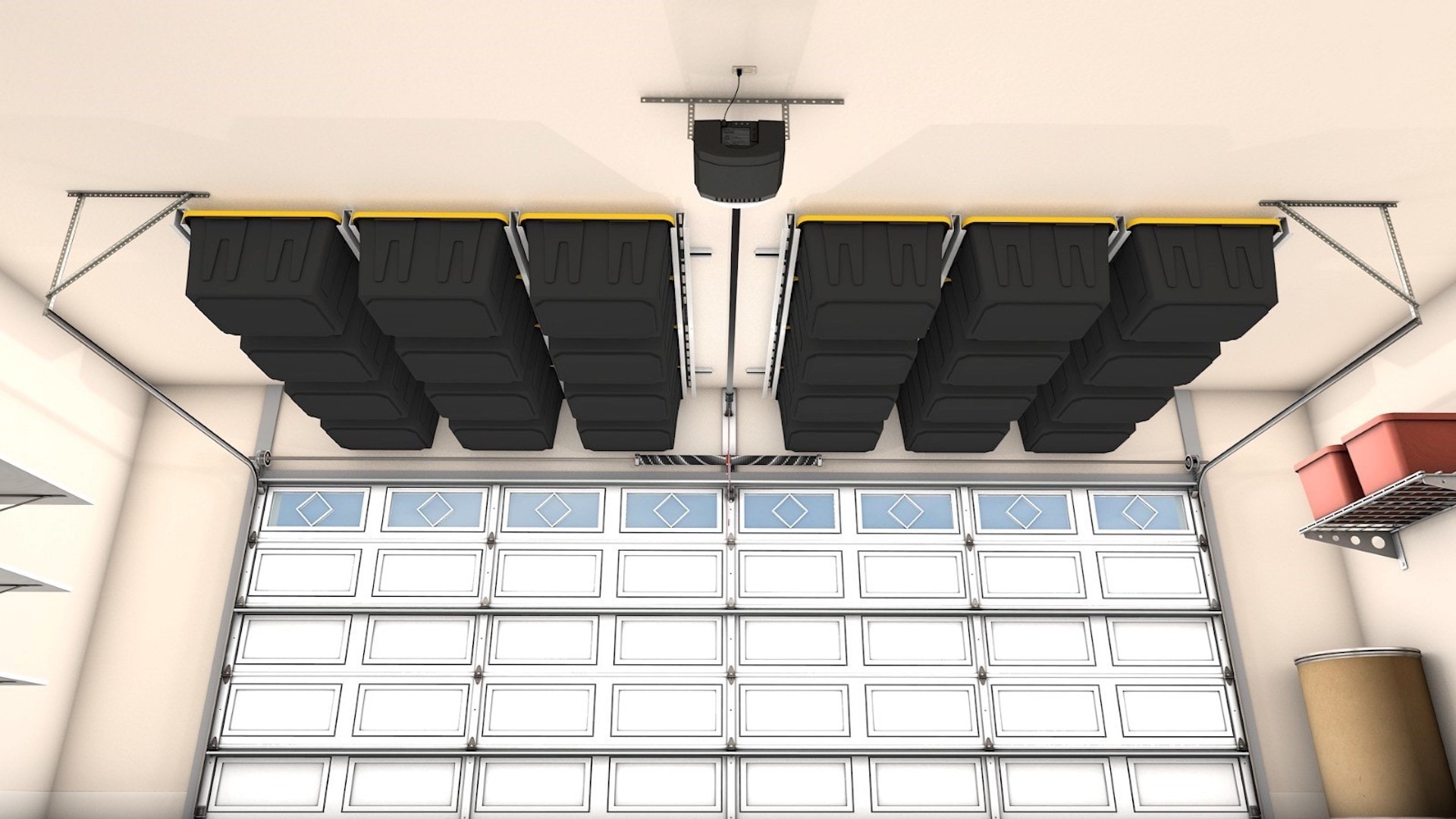 Bin Slide Overhead Storage System - Store Totes on your Ceiling!