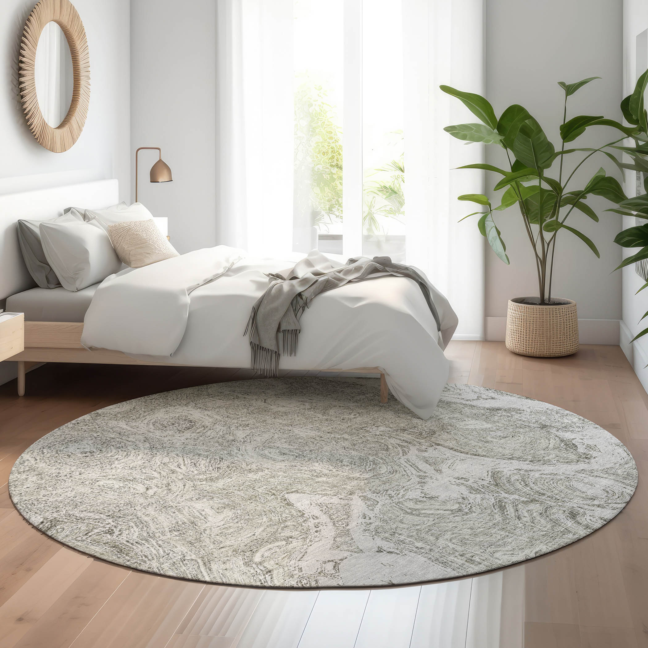 Addison Rugs AMF579IV8RO Mayfield AMF579IV 8 x 8 (ft) Loomed Polyester Ivory Round Indoor Geometric Machine washable Area rug