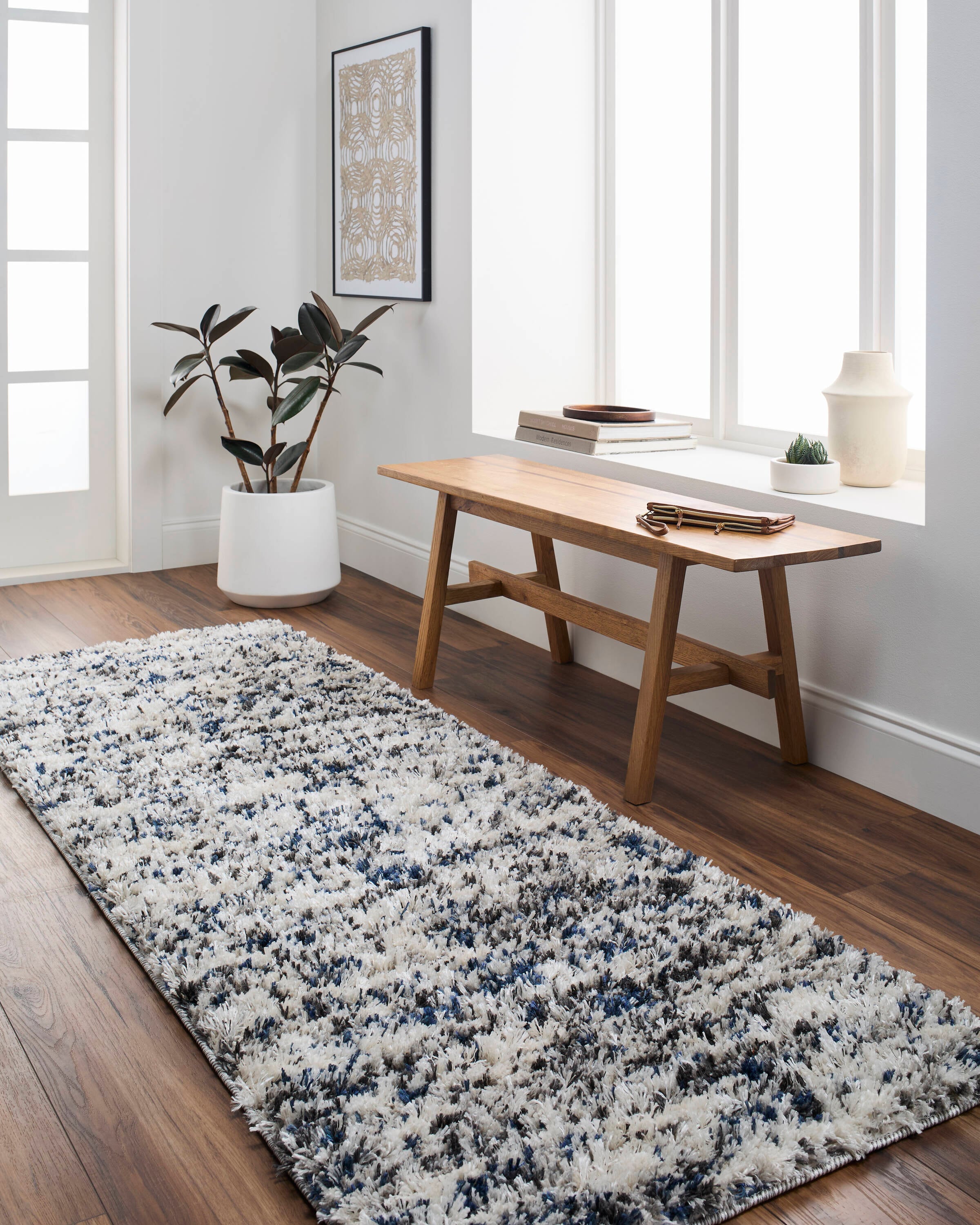 allen + roth 670302 Ink-Scattered Ivory 2 x 8 (ft) Loomed Polyester Multi Rectangular Indoor Abstract Runner rug