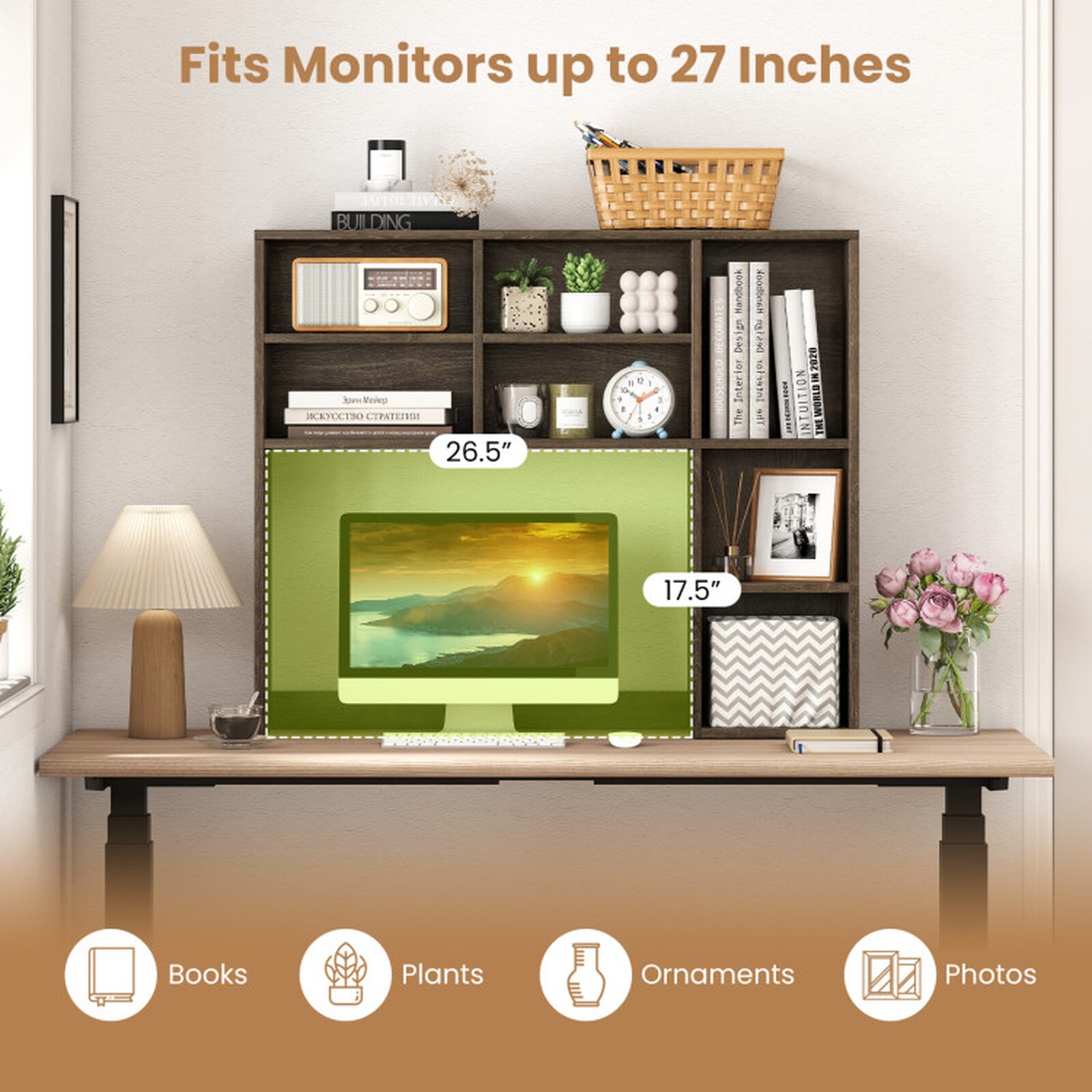 SUGIFT Desktop Bookshelf 37-in Desk Hutch with 7 Open Cubbies 3