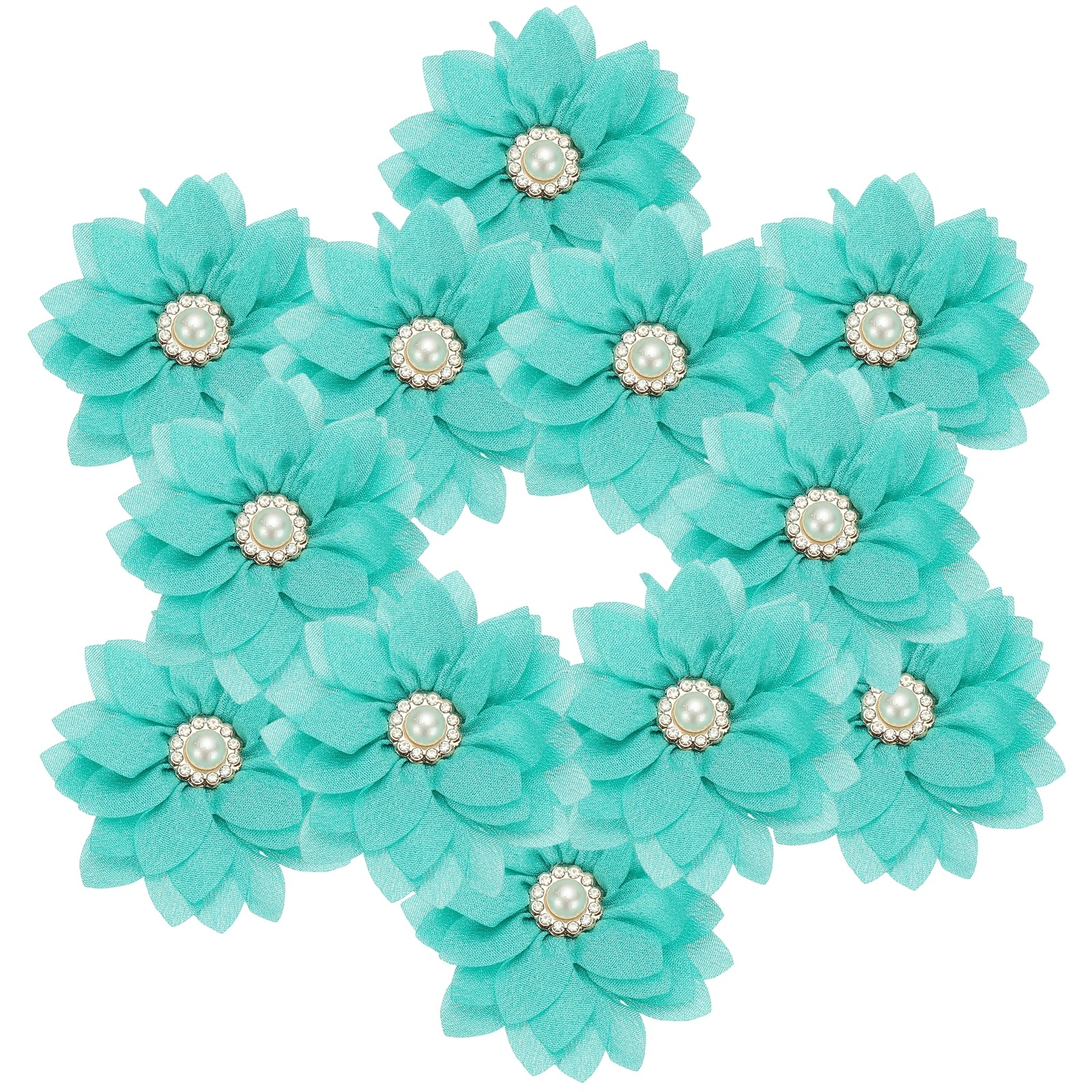 PATIKIL 2.36 in Rhinestone Chiffon Flower 12pcs Fabric Flowers Rhinestone Pearl Sewing Appliques for DIY Crafts Dresses Clothing Headbands Wedding Decoration Green