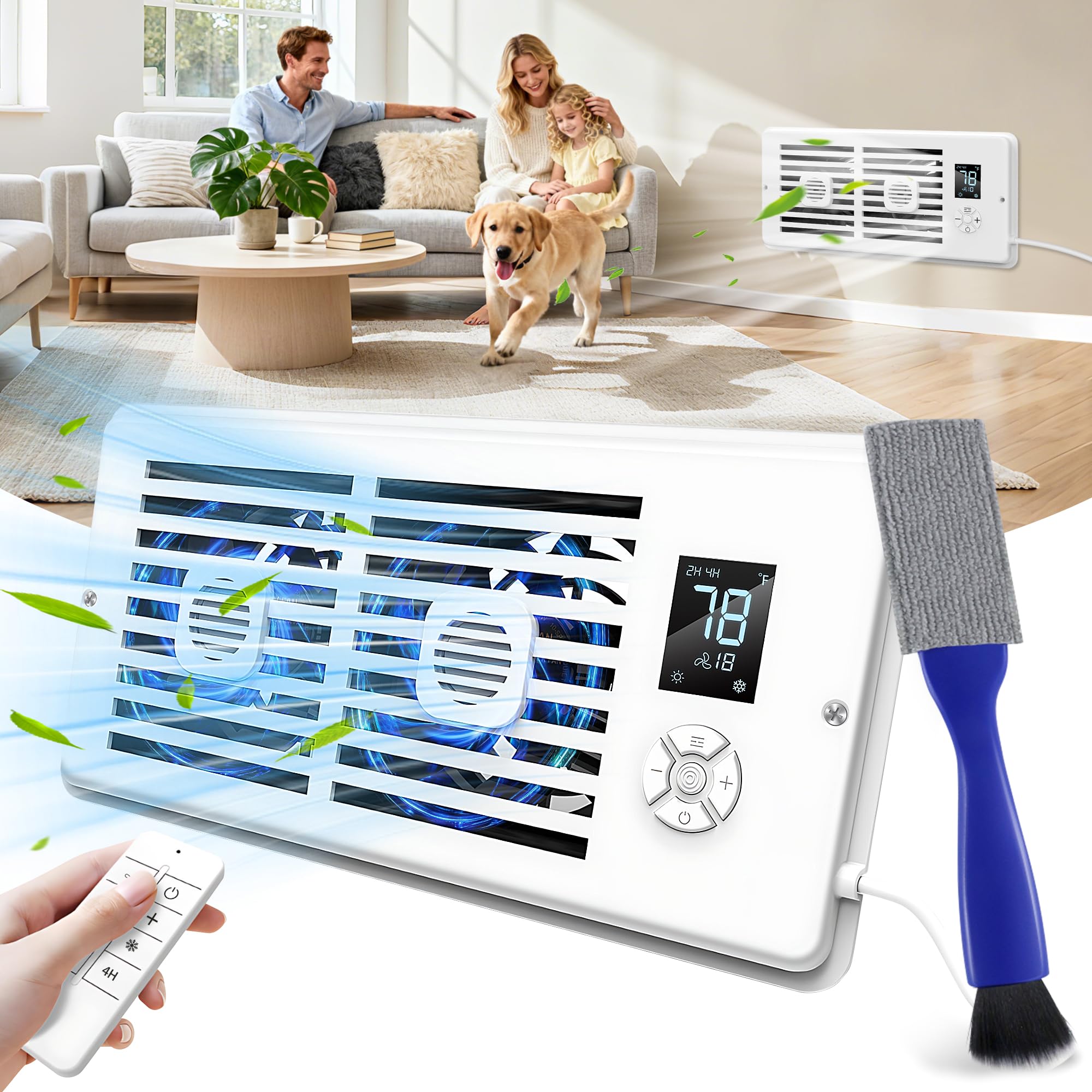 Phyfalip  Smart Register Booster Fan for 4 x 10 Inch Vent Holes Quiet 10 Speed Air Vent Fan with Remote Thermostat Aroma Diffuser and Cleaning