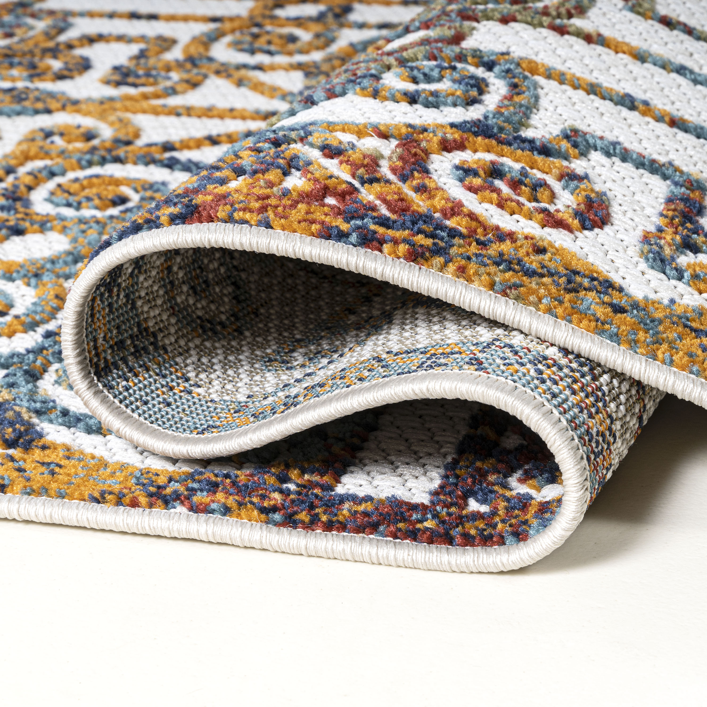 Blue and Cream Trellis Synthetic 4' x 6' Reversible Rug