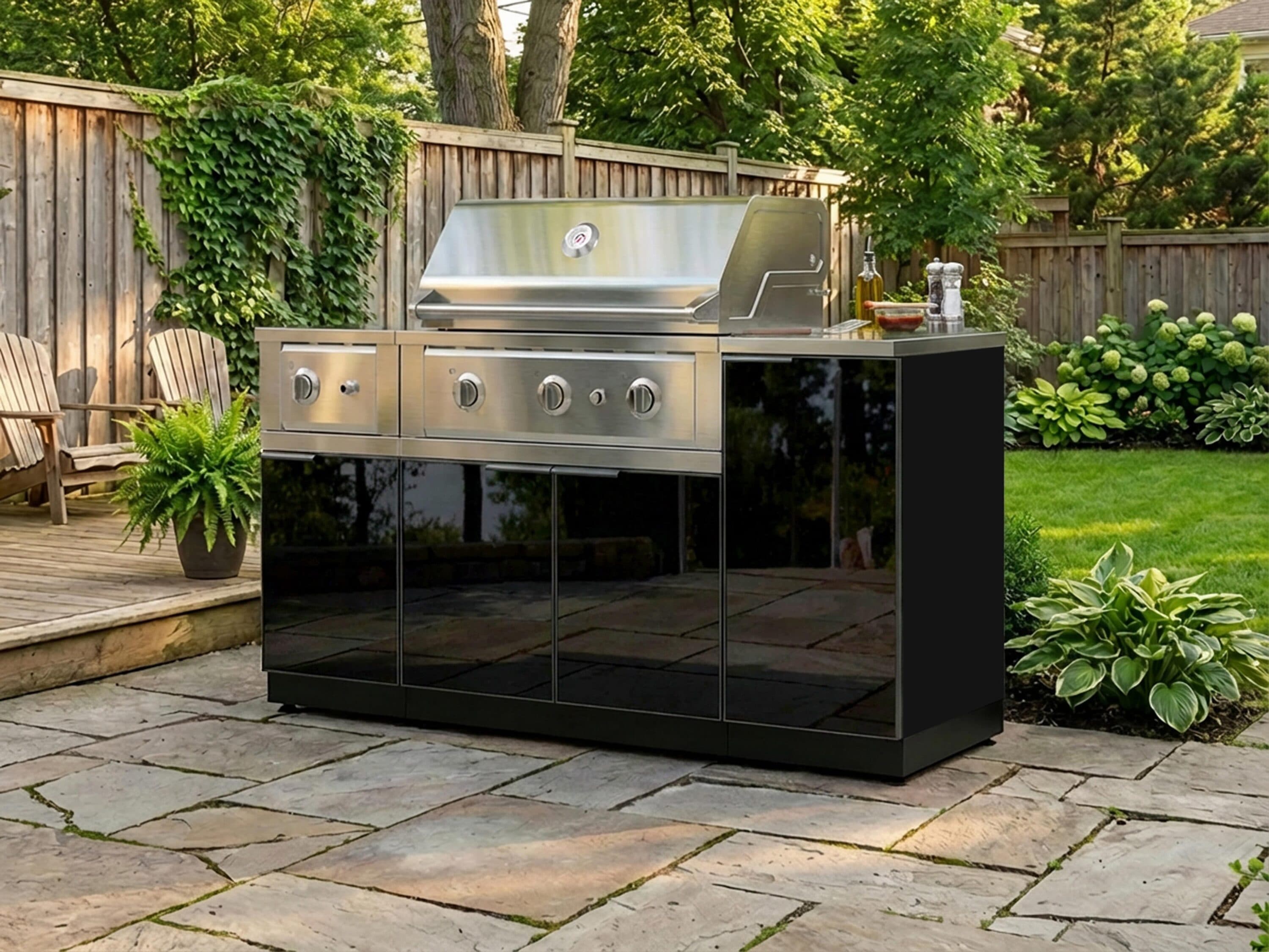 NewAge Products Classic Series 65-in W Modular Outdoor Kitchen Grill island with 4 -Burners Gas Grill, Black Powder-coated aluminum Tempered glass panel Door Sansujyuku sansujyuku.com