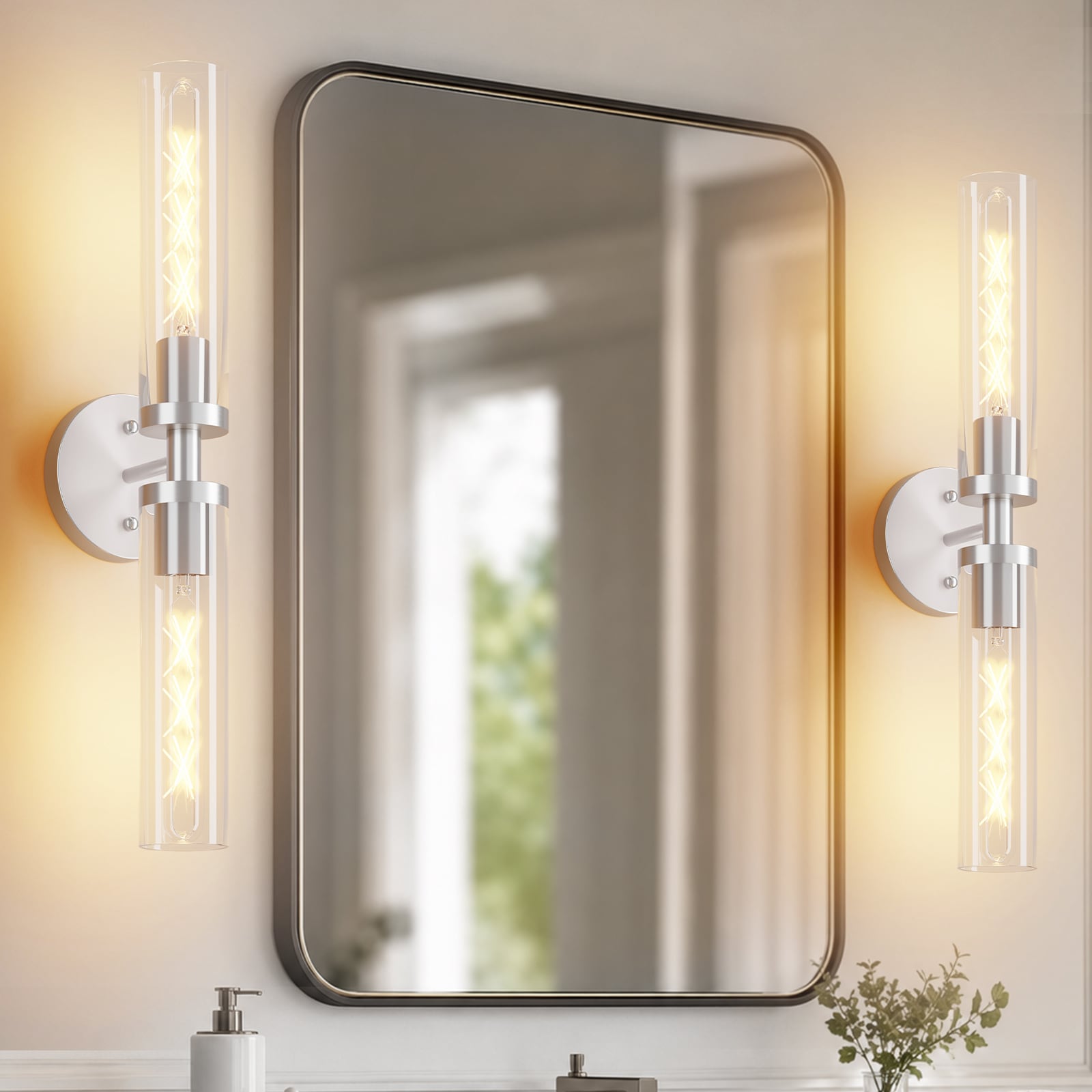 MENCOLULU - 2 Pack 5 inch 2 Light Nickel Bathroom Light 4.7-in W 2 -Light Nickel Transitional Har...