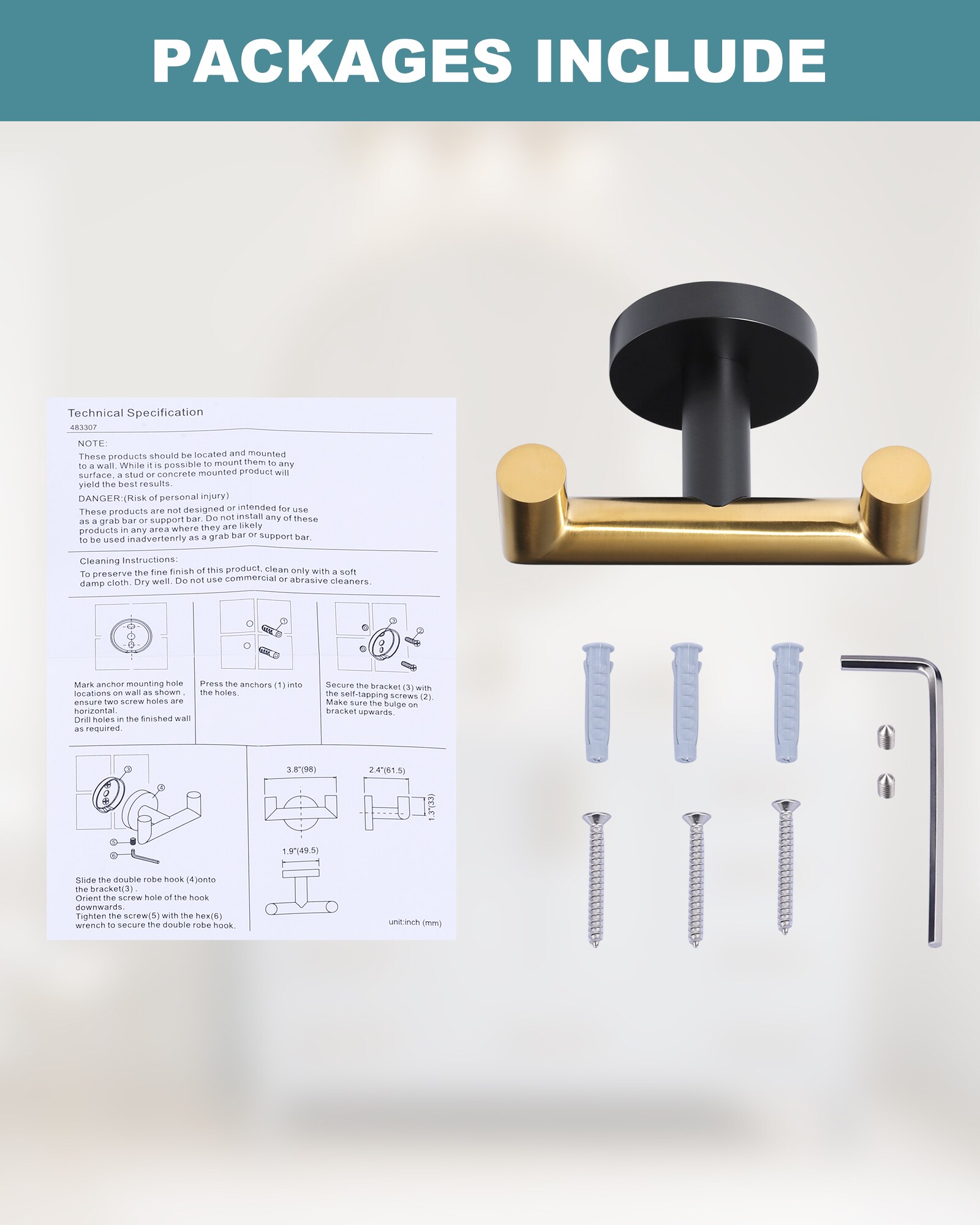 WOWOW 483307GB Robe-Hooks - View #8