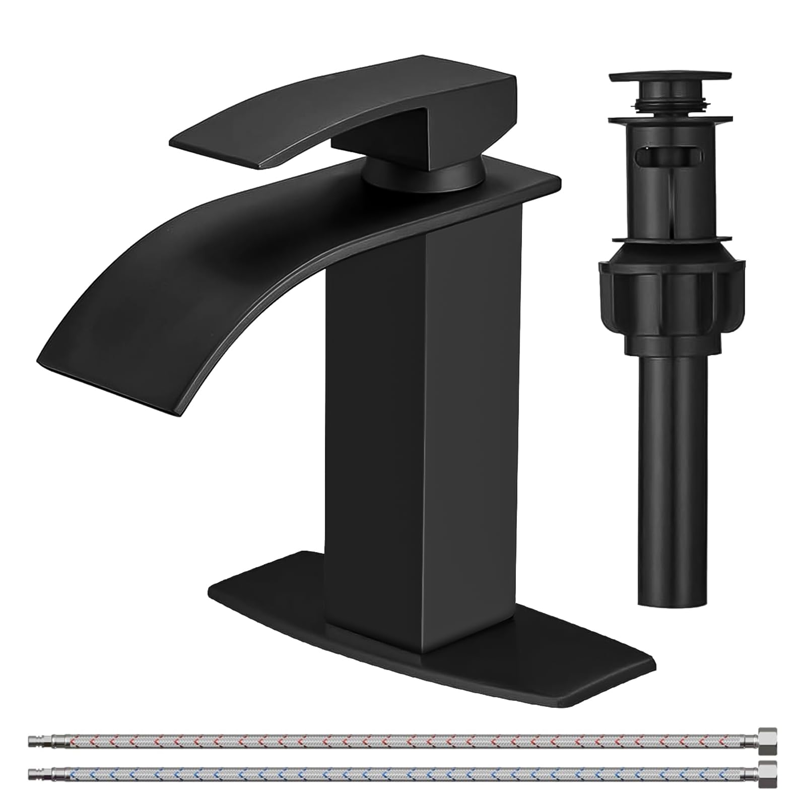 Misopily - Stainless Steel Waterfall Spout Bathroom Faucet Single Hole Single Handle Bathroom Si...