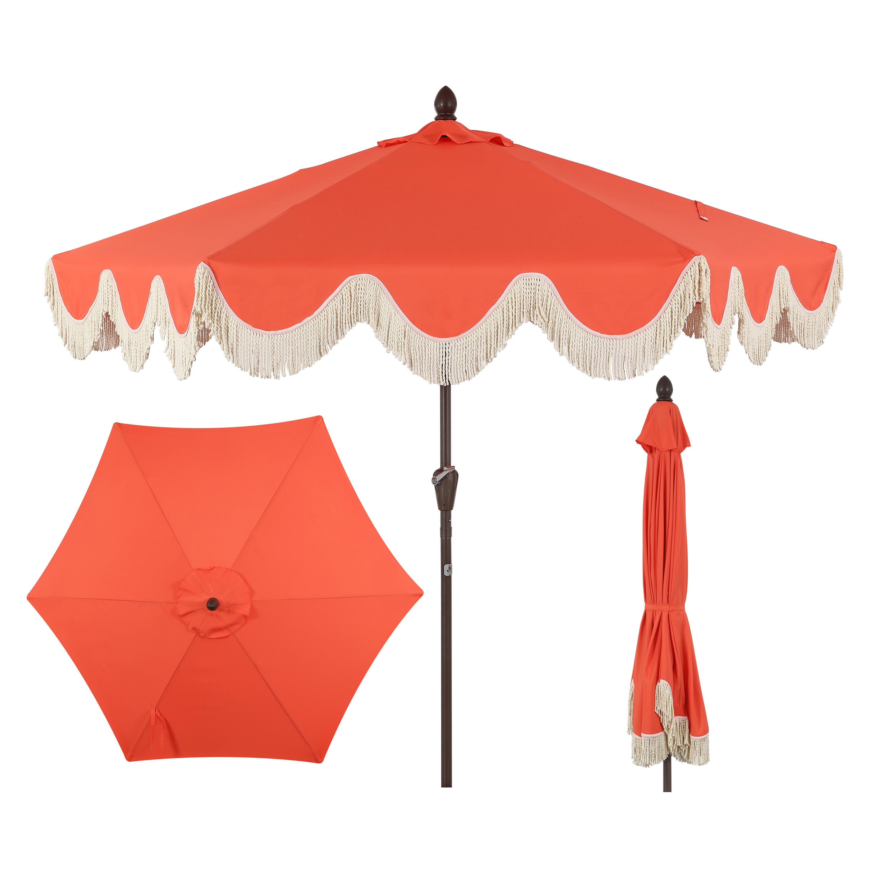 JONATHAN  Y UMB1001C 9-Feet Aluminum Red Auto-tilt Market Patio Umbrella with Base