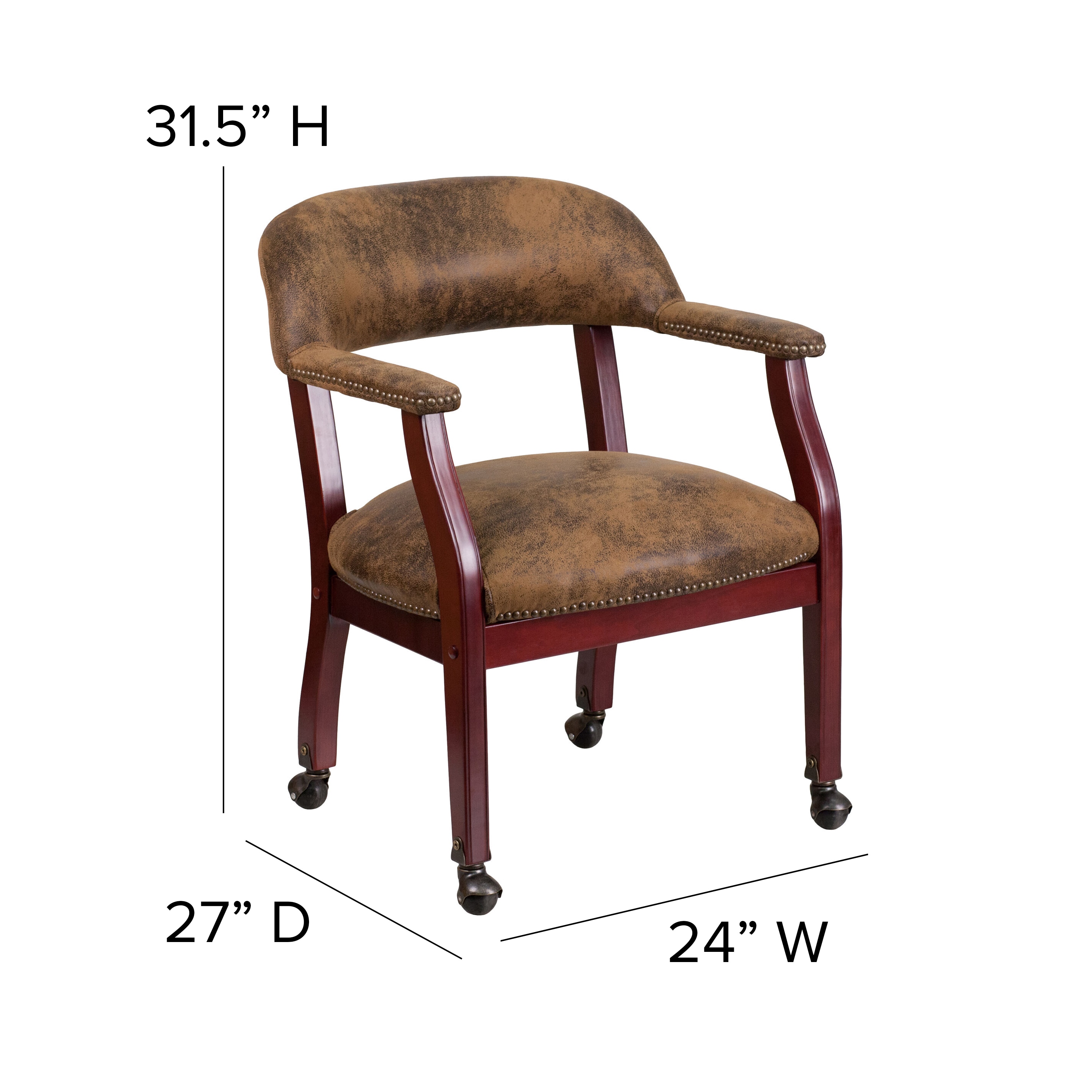 Elegant Bomber Jacket Brown Microfiber Conference Chair with Brass Accents
