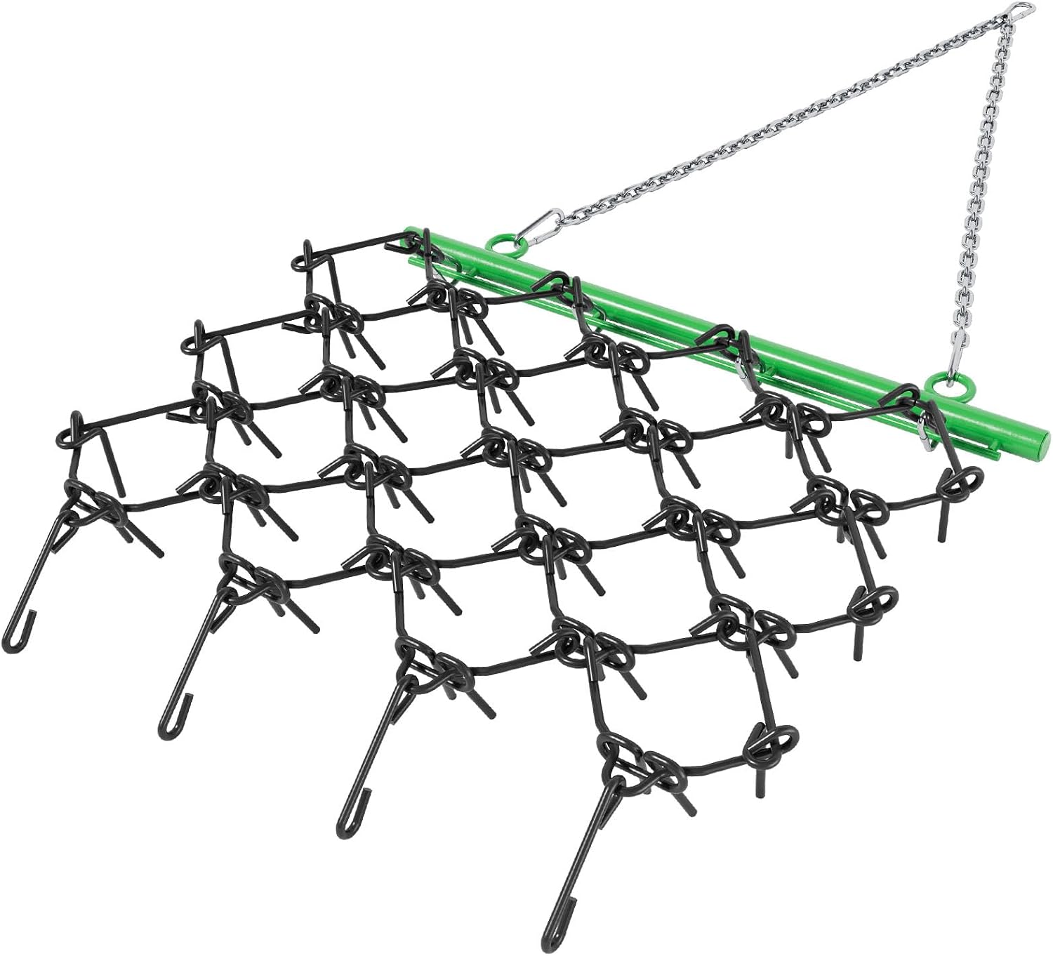 Qeetex O0-PPG-33FDXKYJ Heavy Duty Drag Harrow 4 Feet by 4 Feet Three Eight Inch Tines for ATV UTV Lawn Tractor Attachments Wide Coverage Soil Leveling Grading Pasture Maintenance Adjustable Drawbar Pull Chains Tow Ring Field Garden