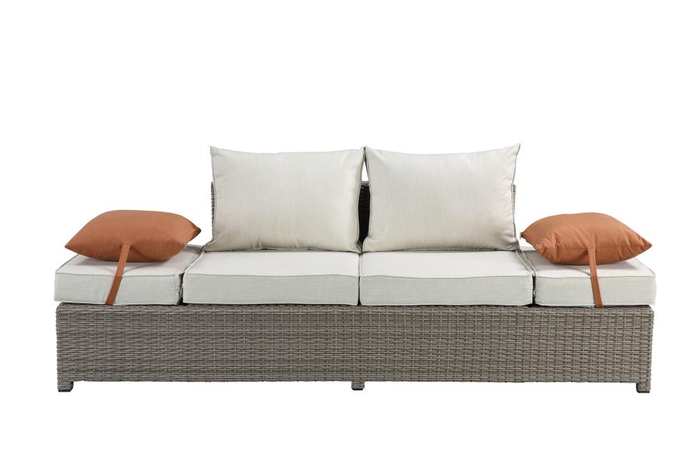 ACME FURNITURE Salena Wicker Outdoor Sofa White Cushion(S) and