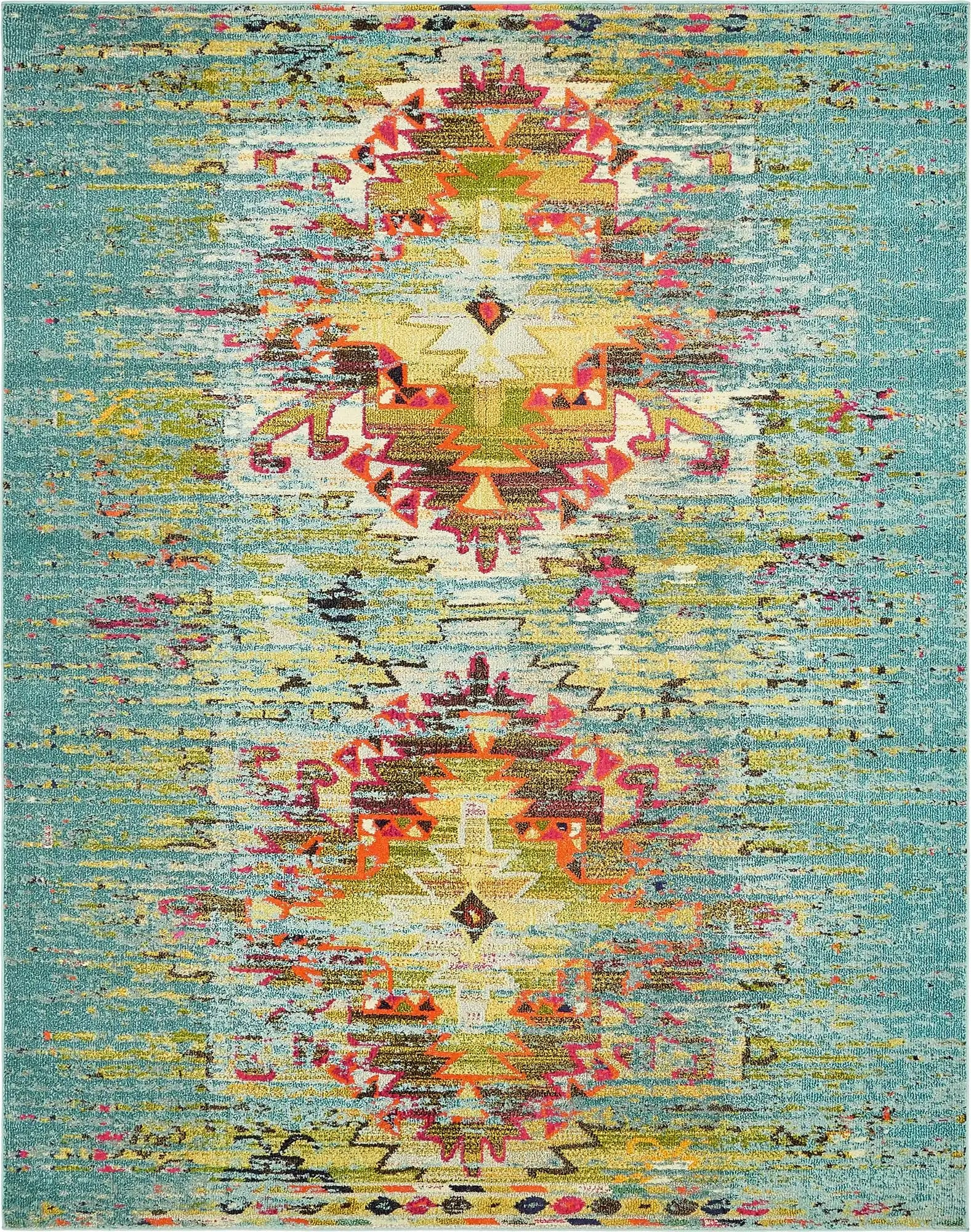 Reversible Abstract Blue Synthetic 8' x 10' Easy-Care Area Rug