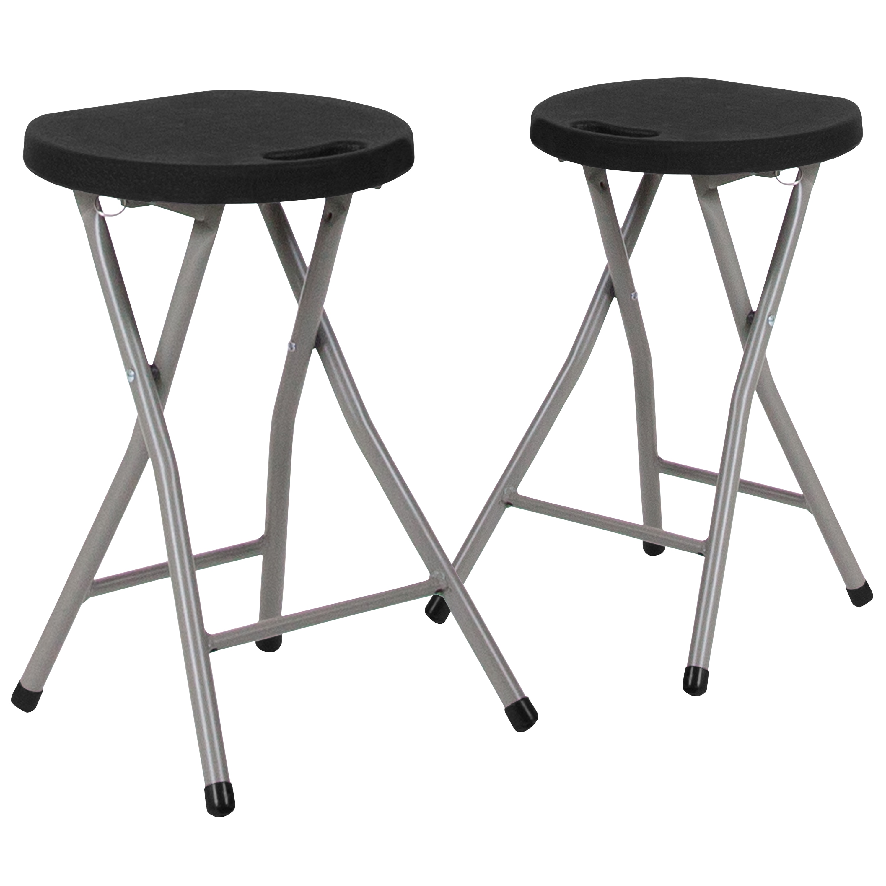 Flash Furniture Micah 2 Pack Foldable Stool with Black Plastic Seat and Titanium Gray Frame