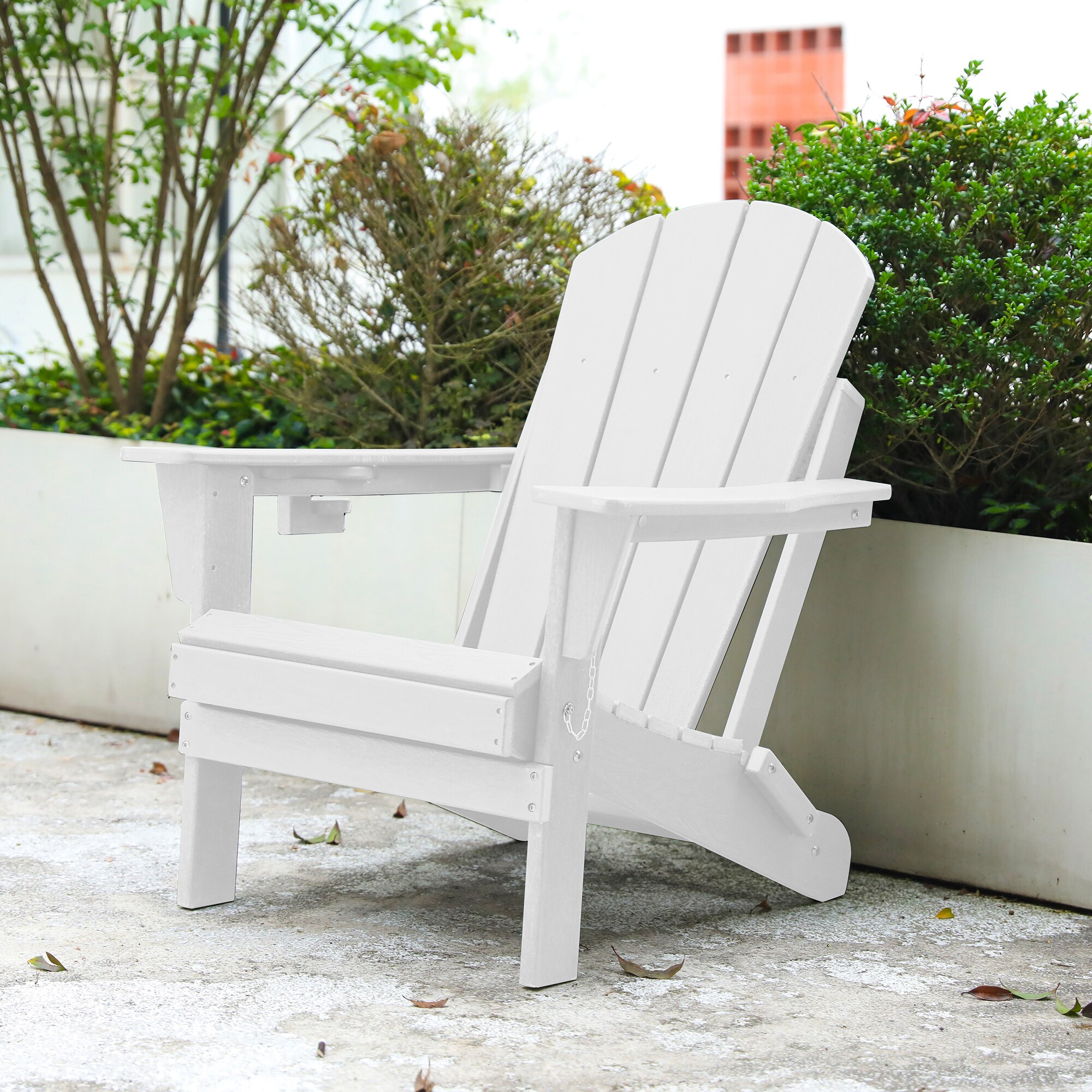 CASAINC WF-SM-B1-NY Folding Adirondack Chair White HDPE Frame Stationary Adirondack Chair with Slat Seat