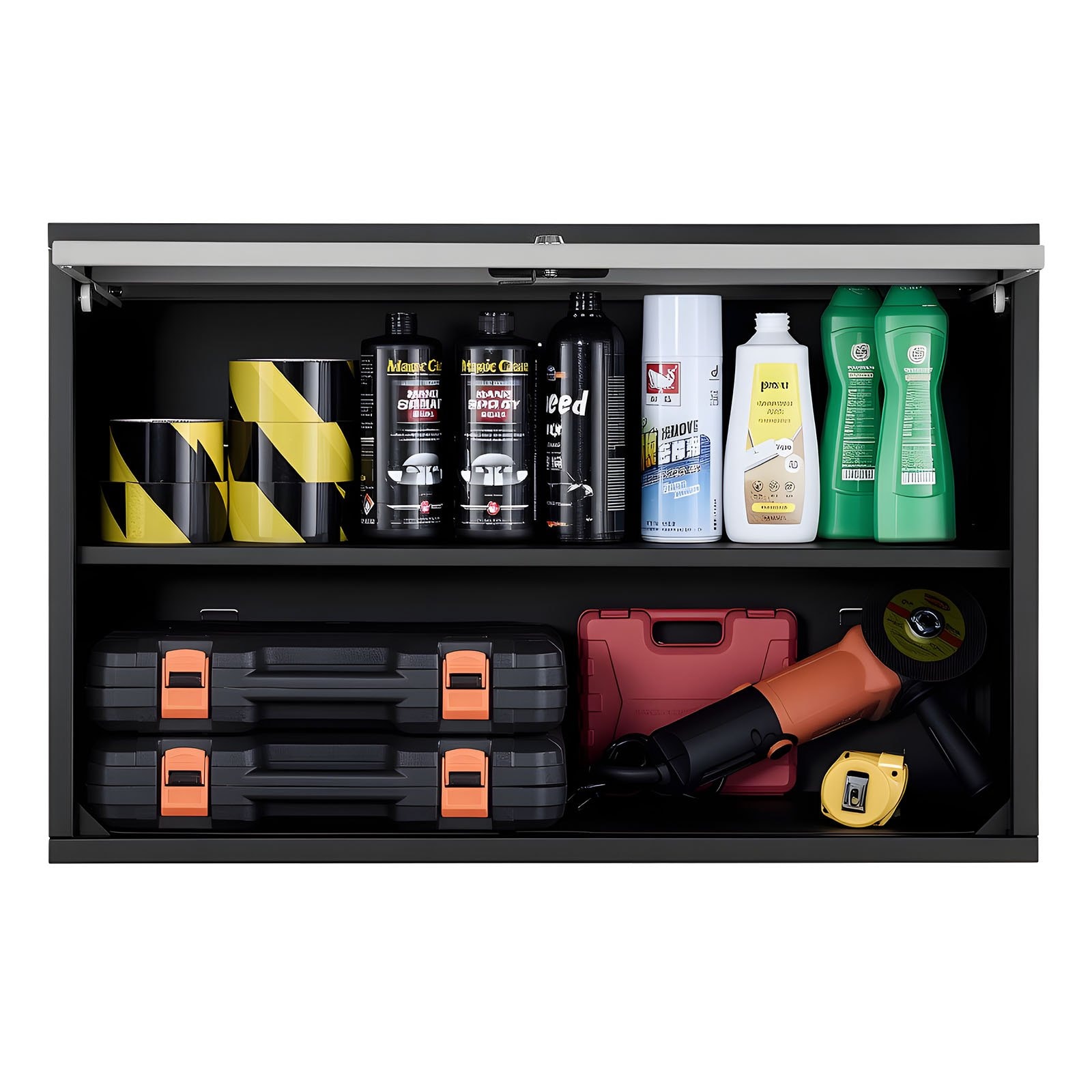 GIVIMO 27.56 in W 12.01 in D 19.69 in H Metal Wall Cabinet with Up Flip Door Shelf 240 lb Load Capacity Floating Garage Tool Storage Cabinet for Garage Basement Kitchen Warehouse