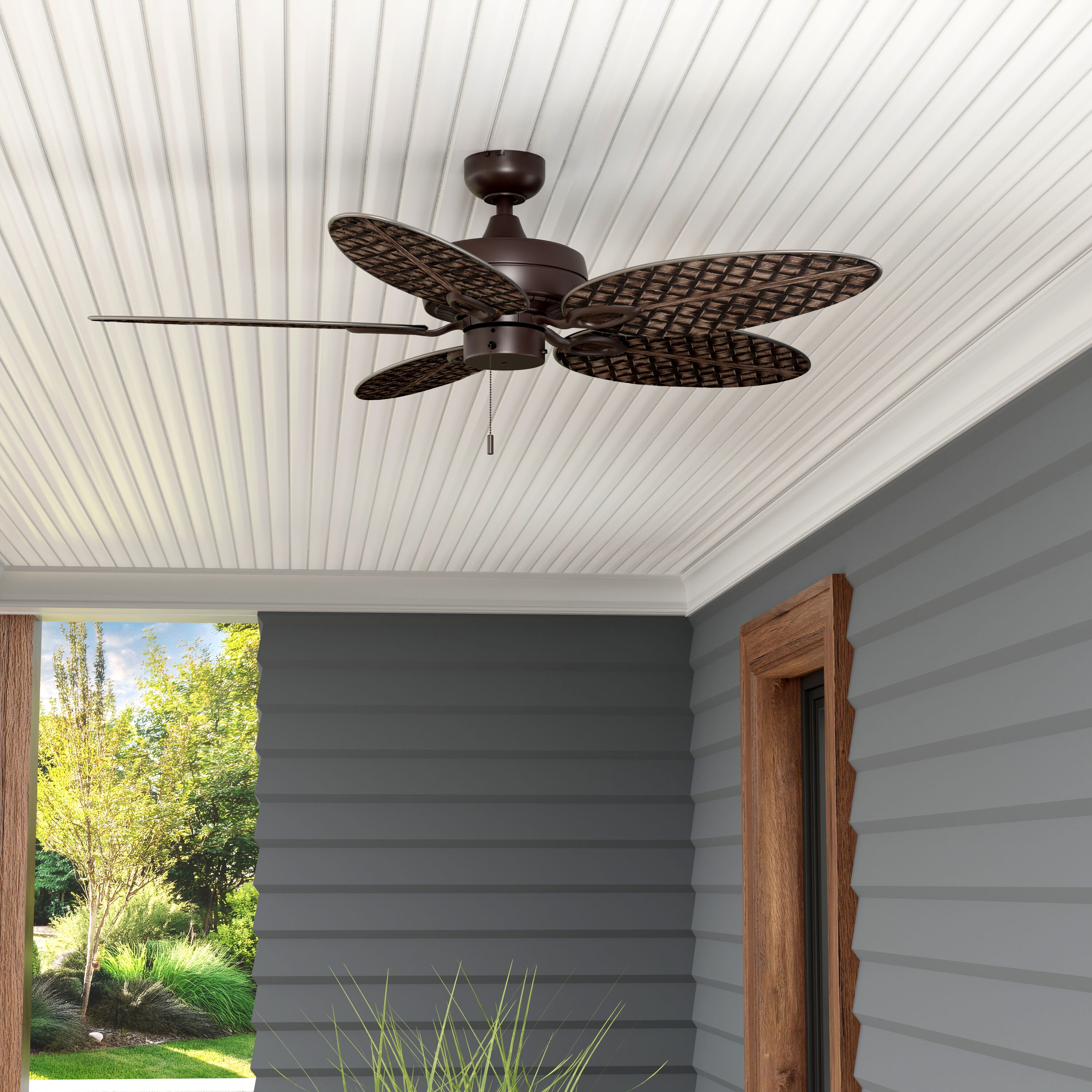 Harbor Breeze WCK52NWZ5D Tilghman II 52-in Outdoor Downrod or Flush Mount Aged Bronze with Brown Blades Ceiling Fan Light kit compatible ( 5 -Blade )