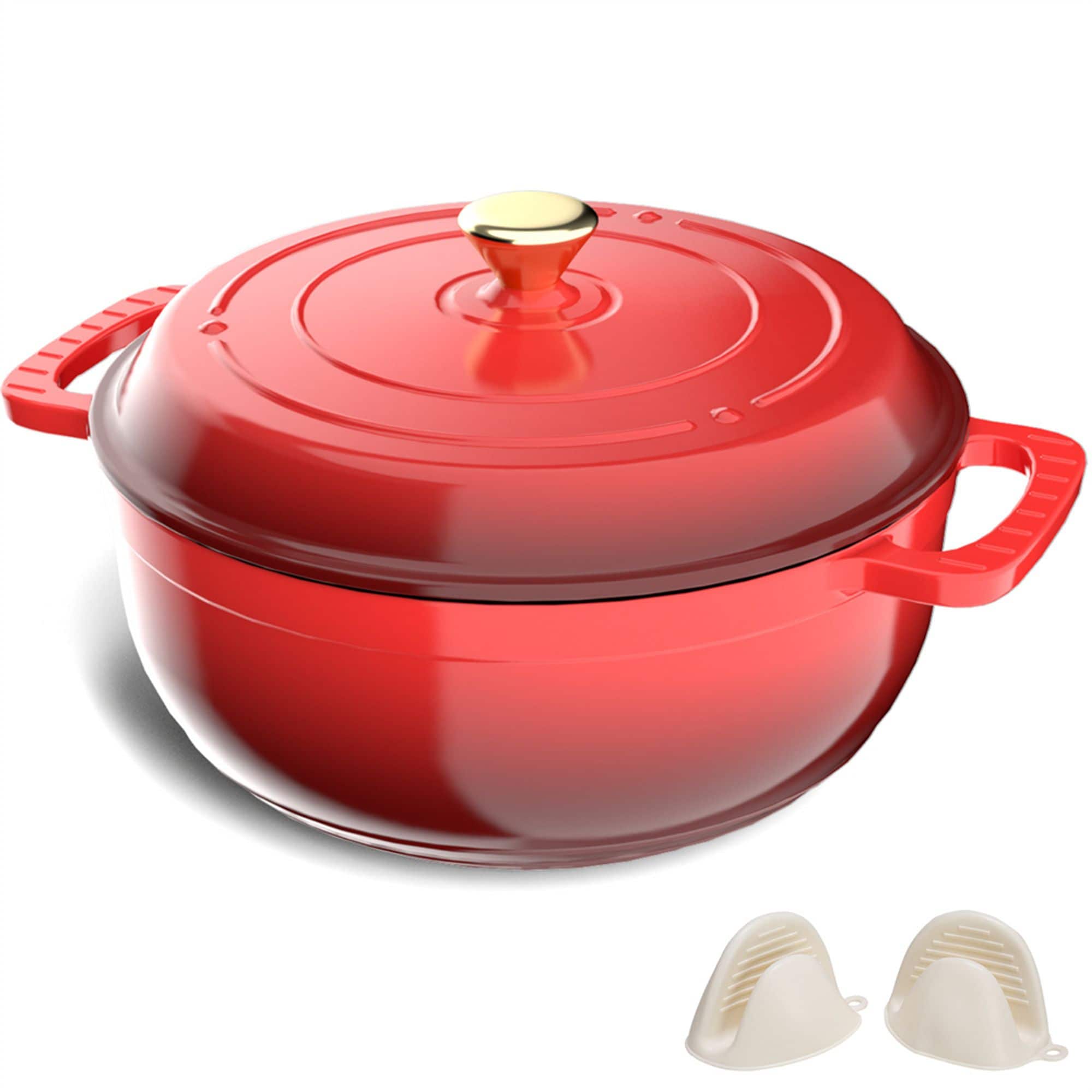 Winado  7 qt Enameled Cast Iron Round Dutch Oven in Red with Lid