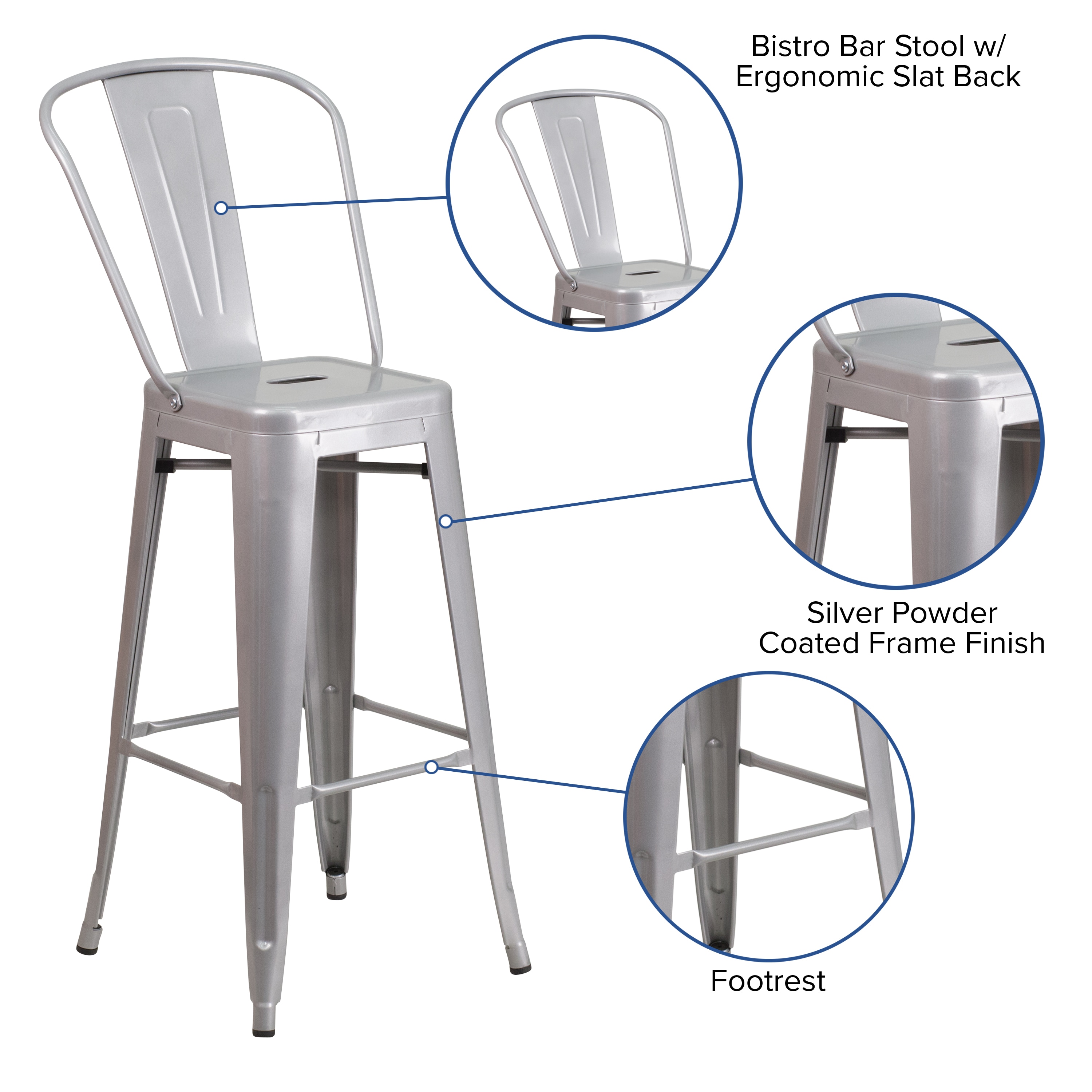 Silver Metal 30" High Backless Industrial Bar Stool