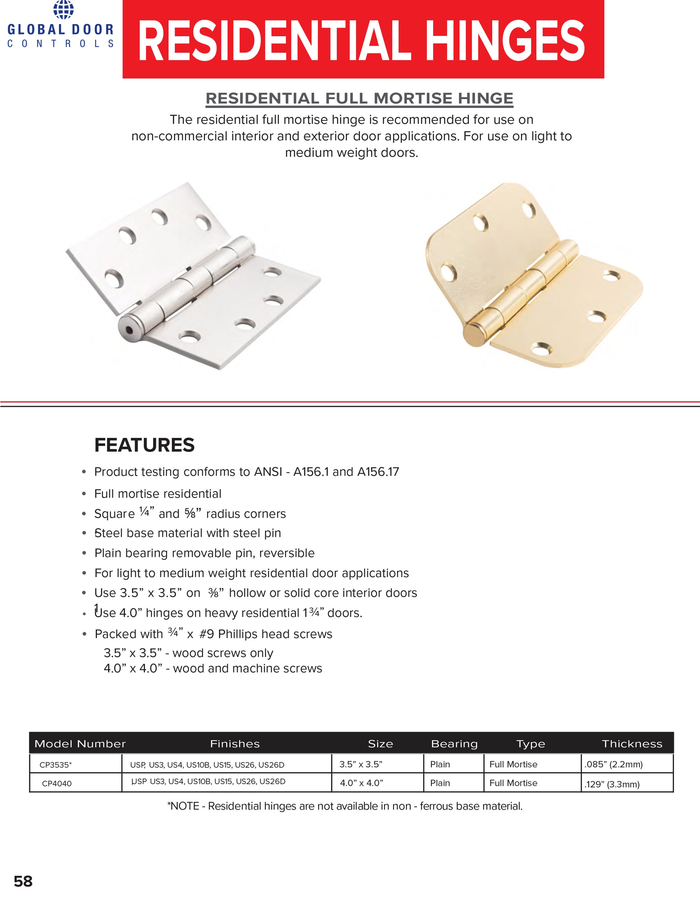 Global Door Controls Residential Hinge 3-1/2-in H x 5/8-in Radius Satin  Nickel Surface Mount Interior/Exterior Door Hinge (2-Pack) in the Door  Hinges department at