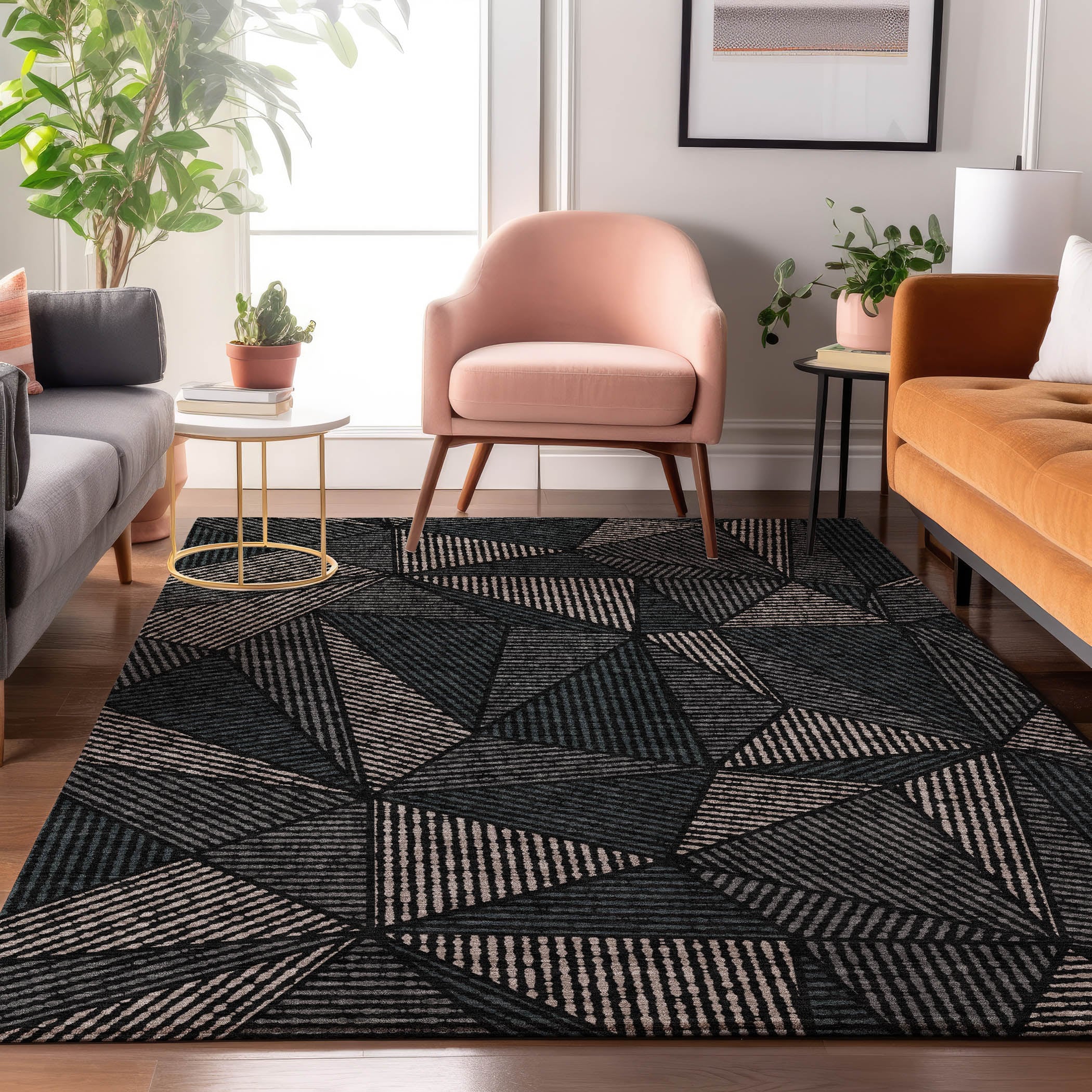 Addison Rugs AMF618BK5X8 Mayfield AMF618BK 5 x 7 (ft) Loomed Polyester Black Rectangular Indoor Geometric Machine washable Area rug