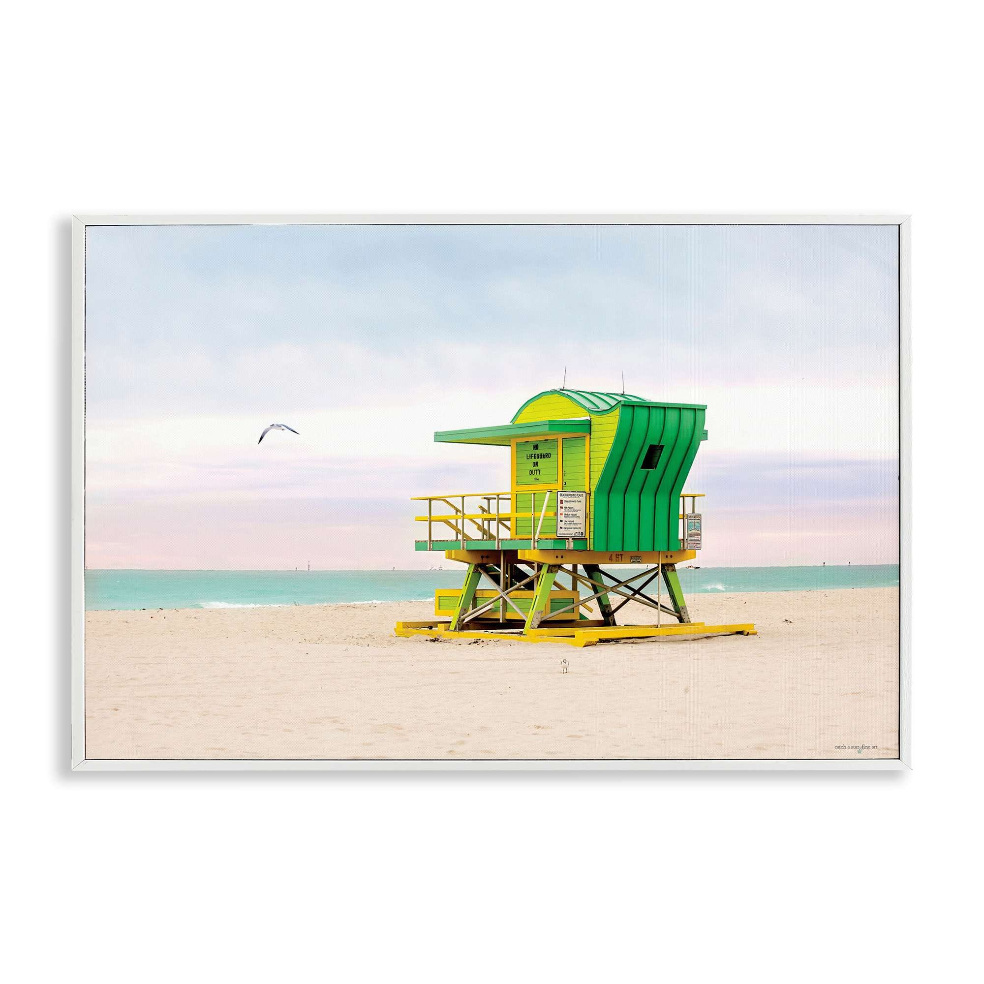 Stupell Industries BT-558-WFR-16X24 Lime Green Lifeguard Hut Framed Giclee design by Seven Trees Design
