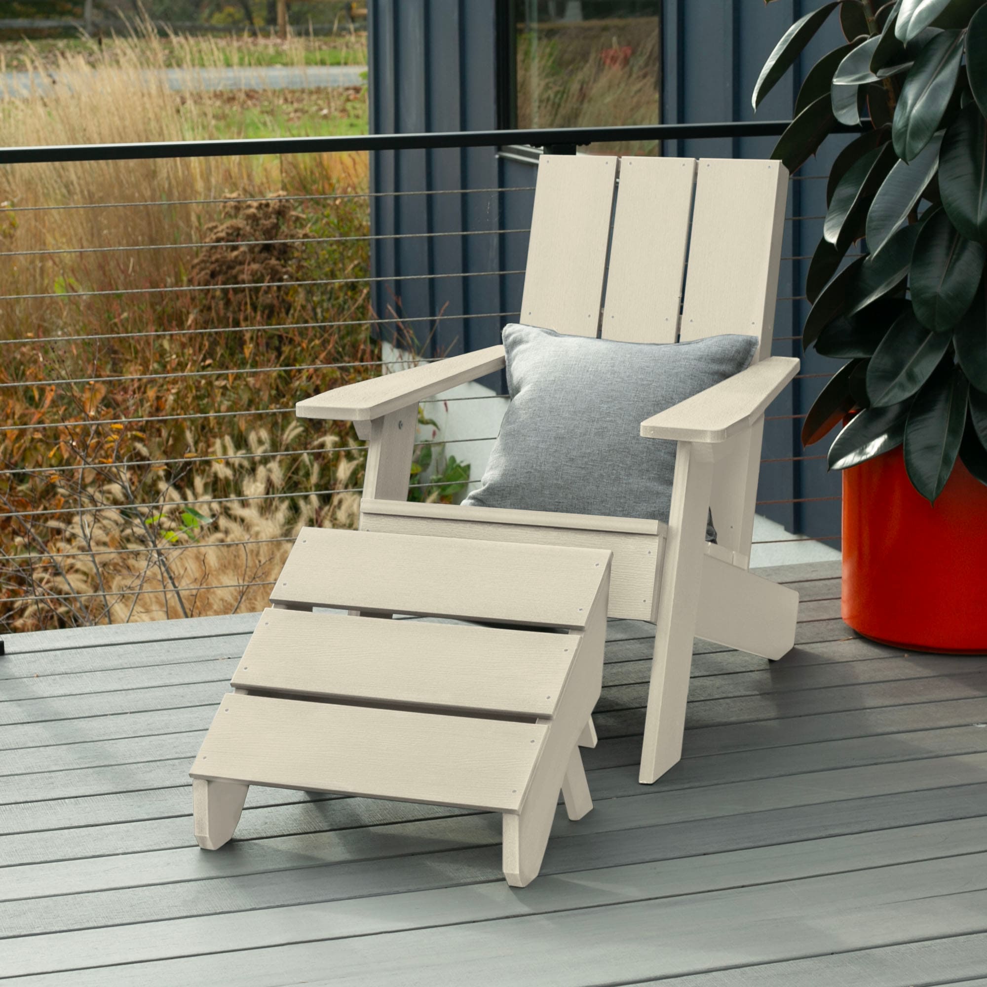 highwood AD-KITCHRAD02-WAE Italica Modern Whitewash Poly-lumber Frame Stationary Adirondack Chair with Slat Seat
