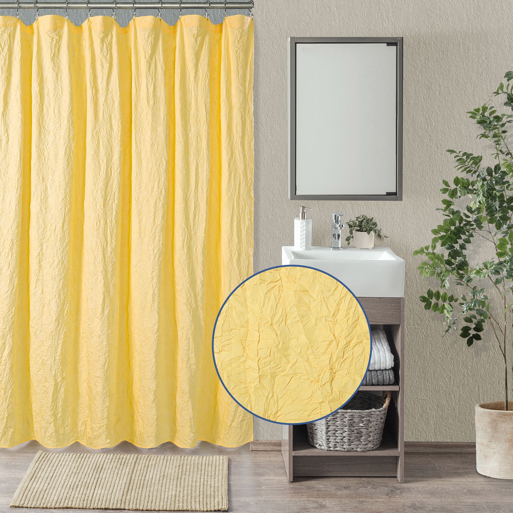 Awesome Home 72-in W x 72-in L Sunshine Crinkle Recycled Polyester Water Repellent Shower Curtain