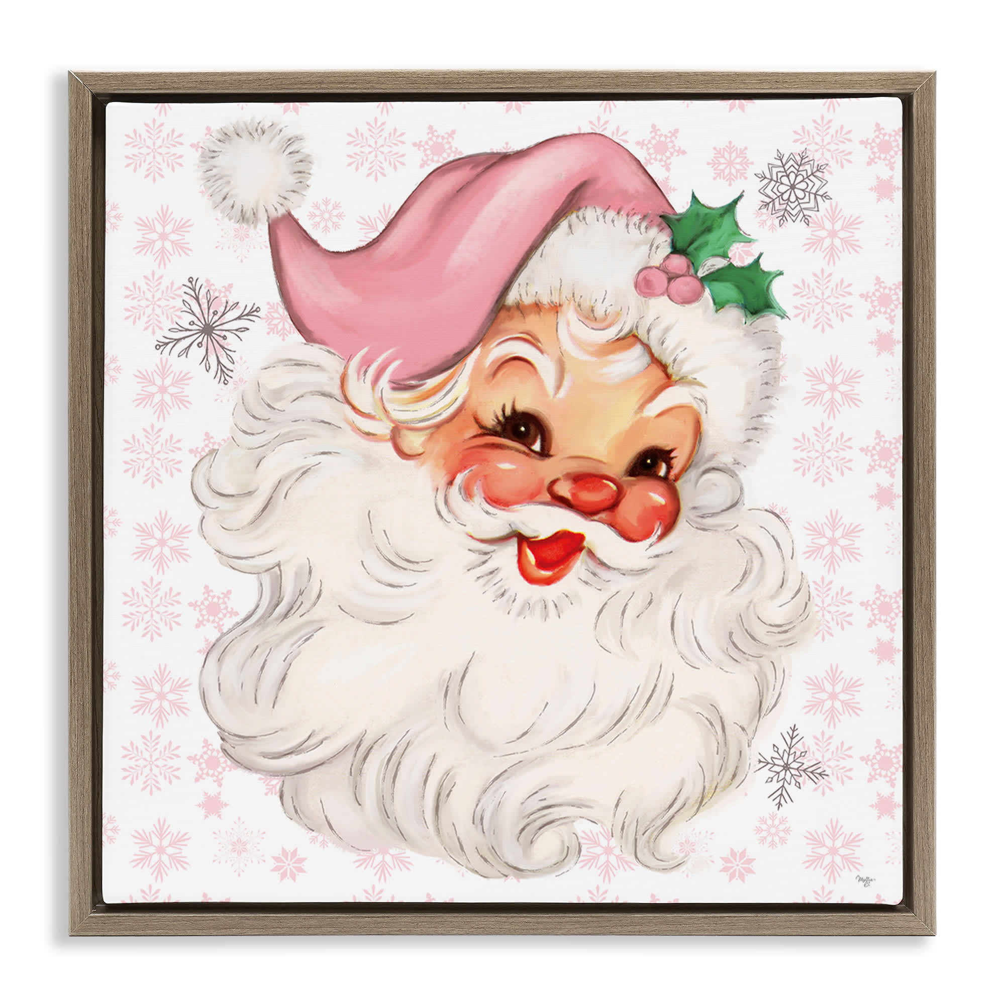 Stupell Industries BT-539-FFE-24X24 Pastel Vintage Jolly Santa Brown Framed Floater Canvas Wall Art By Mollie B. 25 x 25