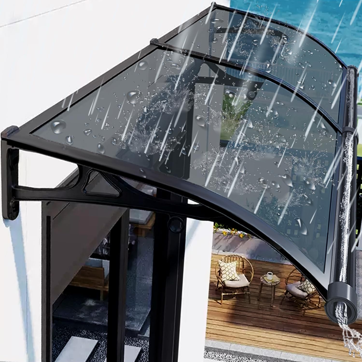 UUDULY  Door Awning Aluminum Window Awnings Exterior Canopy Polycarbonate Cover Outdoor Front Doors UV Rain Snow Protection Easy to Install