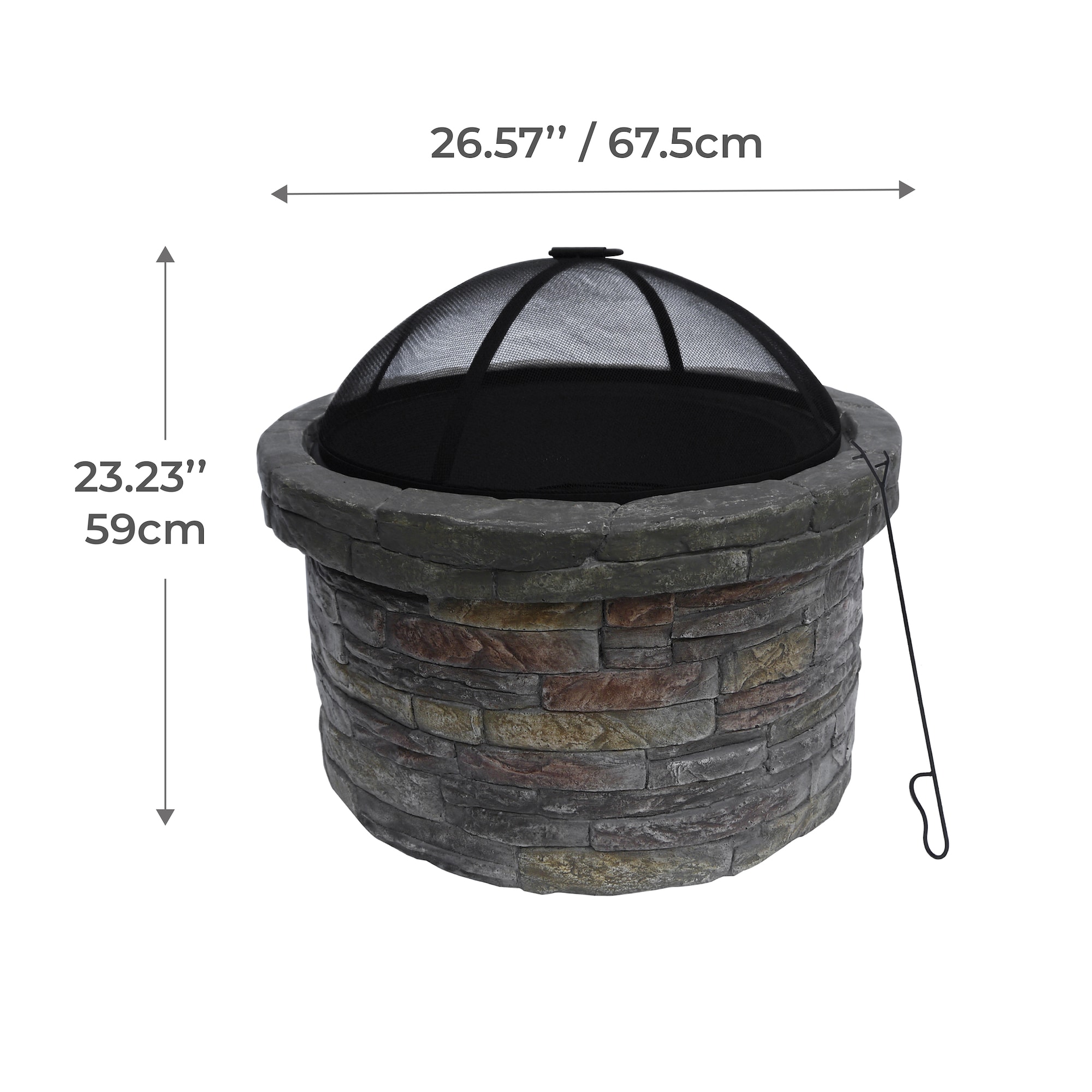 Round Faux Stone Outdoor Wood Burning Fire Pit with Steel Base