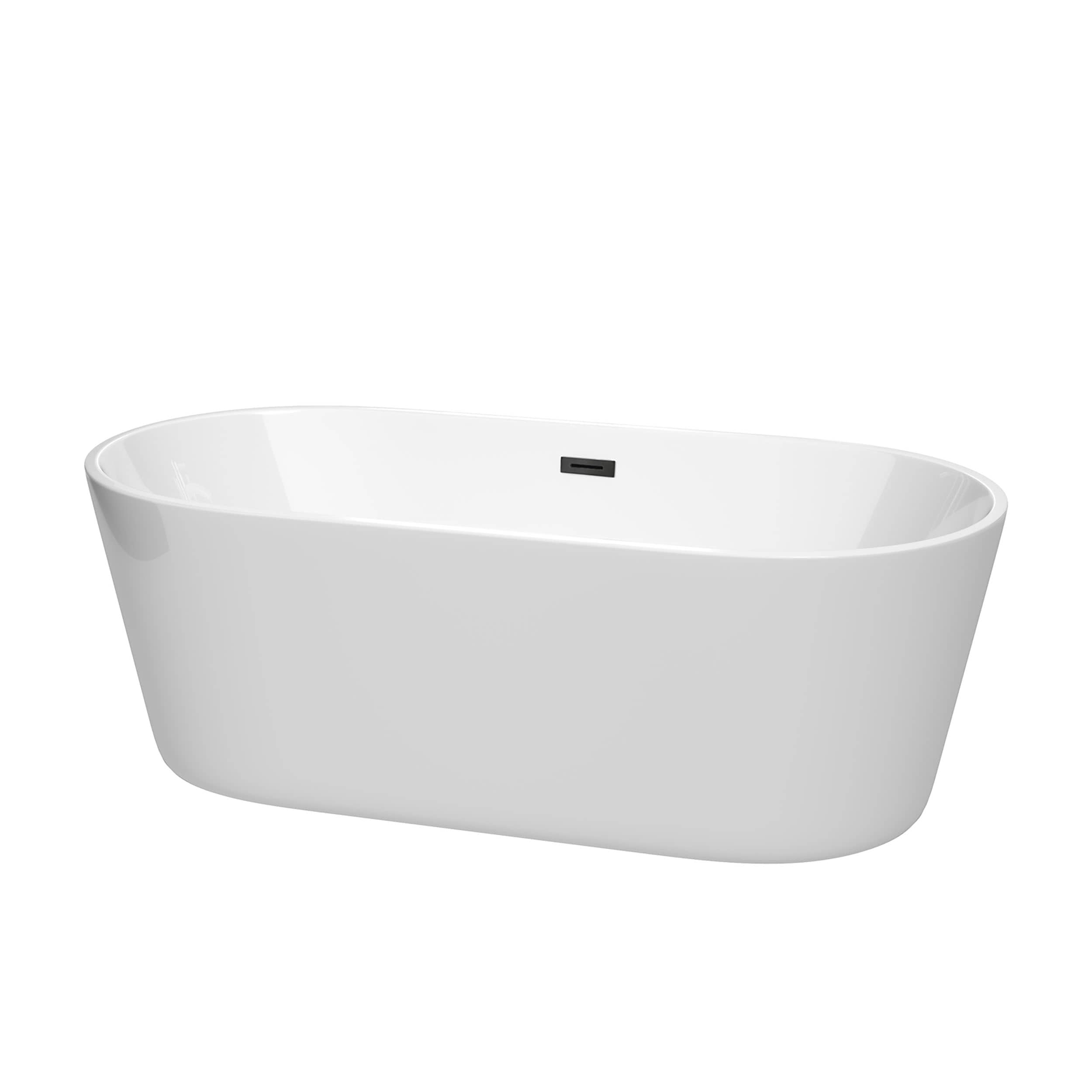 Wyndham Collection WCOBT101567MBTRIM Carissa CD 31.5-in x 67-in White with Matte Black Trim Acrylic Oval Freestanding Soaking bathtub with Drain ( Center Drain )
