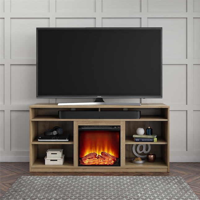 Ameriwood Home 59 7 In W Natural Reclaimed Oak Fan Forced Electric Fireplace The Fireplaces Department At Com Electric Fireplaces, Tv Stand With Fireplace 65 Inch