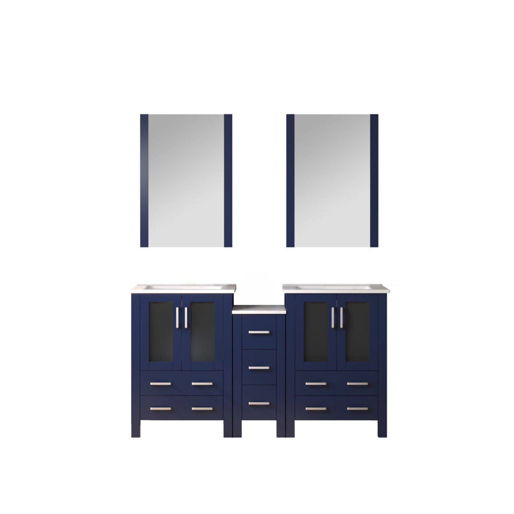 Lexora LV341860SEESM22 Volez 60-in Navy Blue Double Sink Bathroom Vanity with White Ceramic Top (Mirror Included)