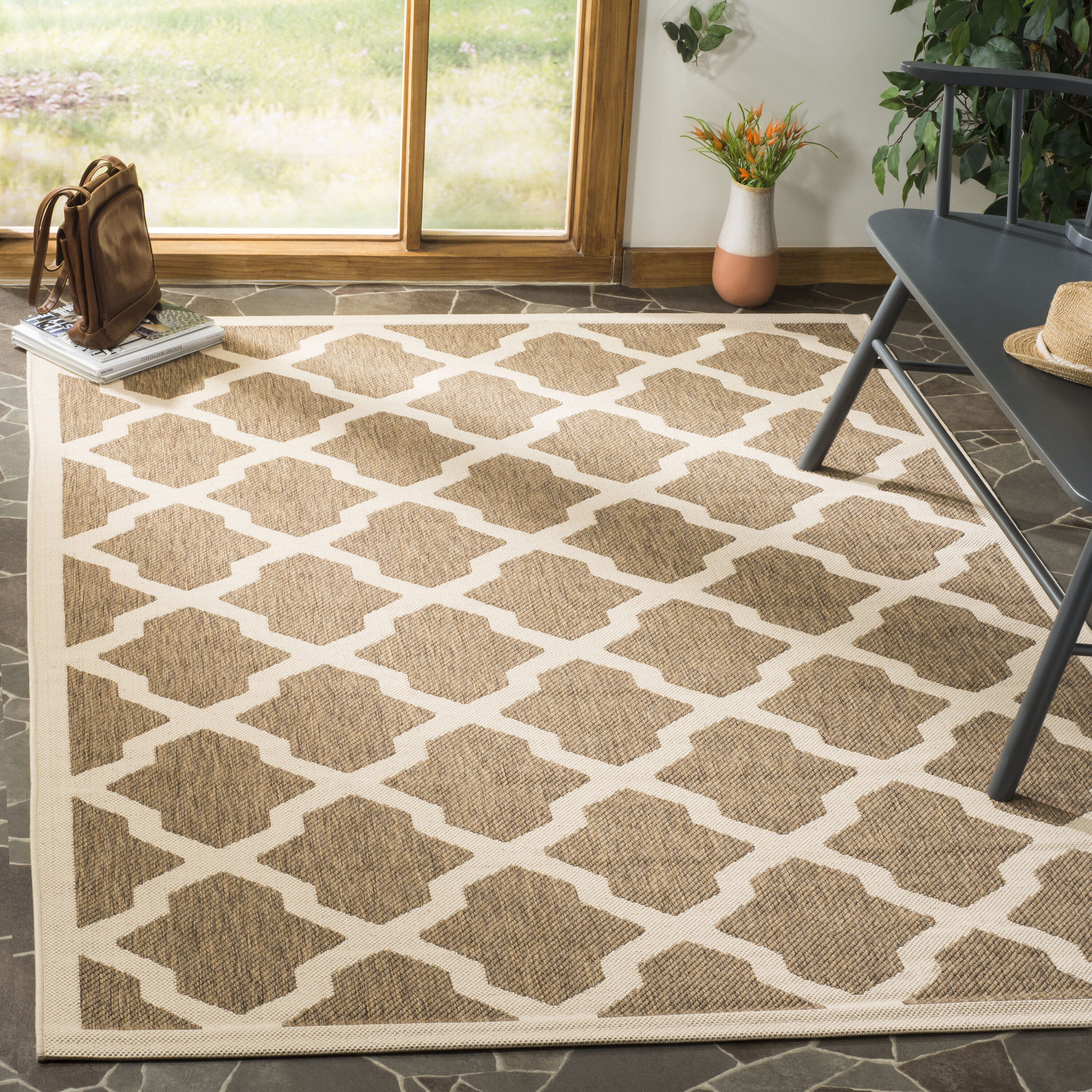Safavieh CY6903-242-3 Courtyard Dian 3 x 5 (ft) Loomed Polypropylene Brown/Bone Rectangular Indoor/Outdoor Trellis Coastal Throw rug