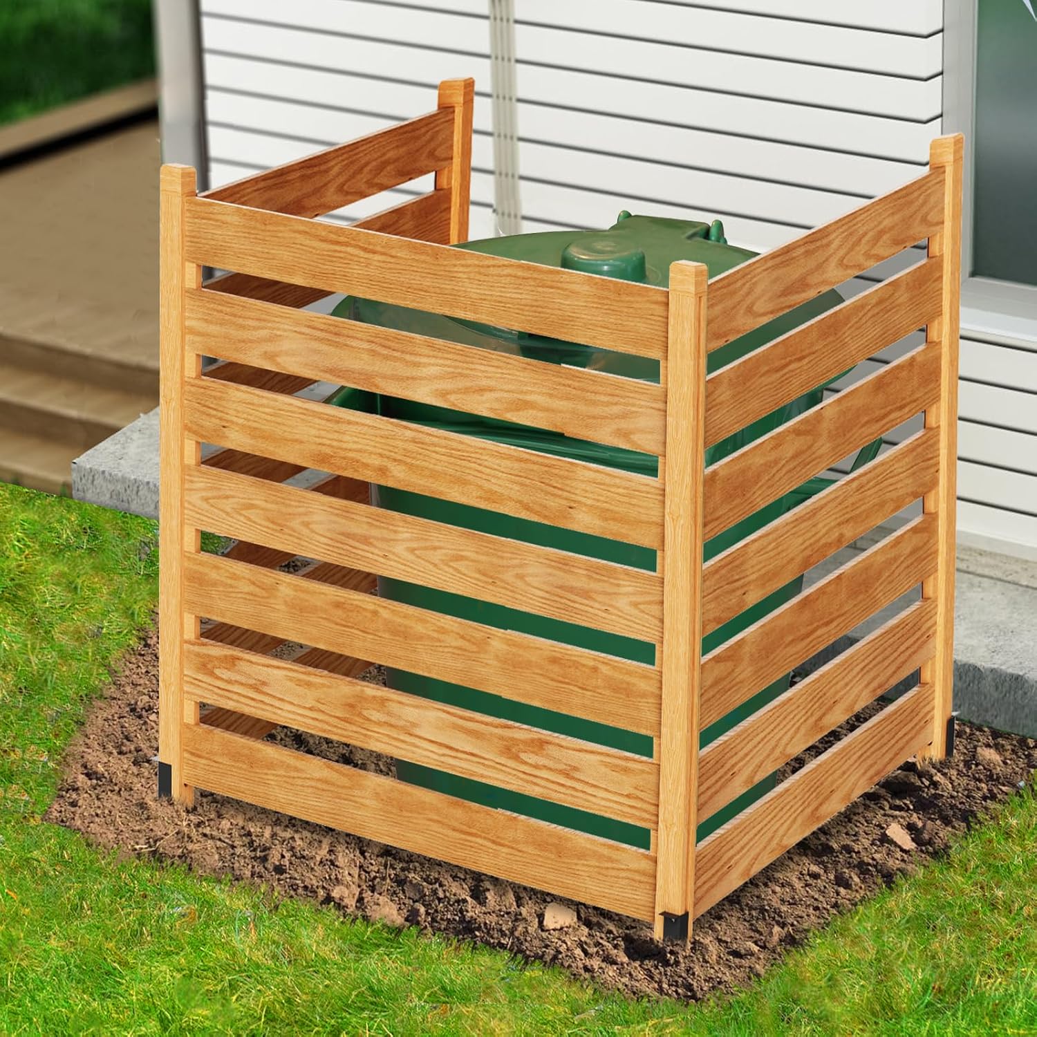 Esazn I1327138-BK-QUEENFL 3 Panels Outdoor Privacy Screen 48-in W x 36-in H Wooden Wood Outdoor Privacy Screen