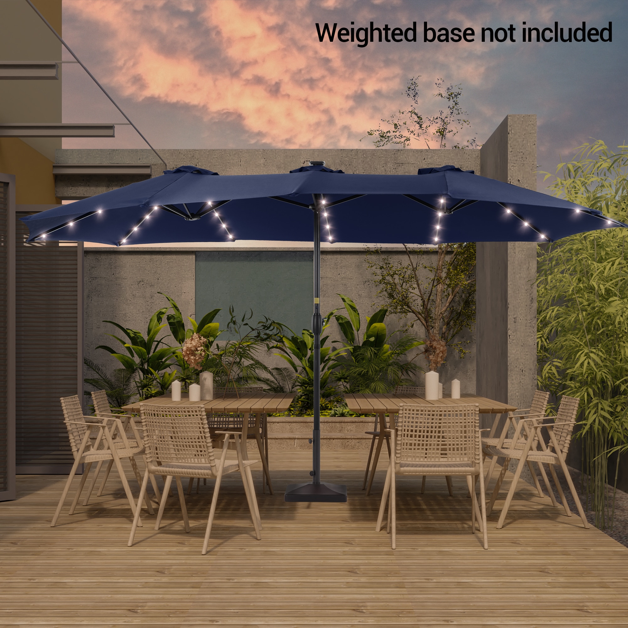 Sonkuki SD-LED159NY-BASE 15-ft Aluminum Blue No-tilt Market Patio Umbrella with Lights