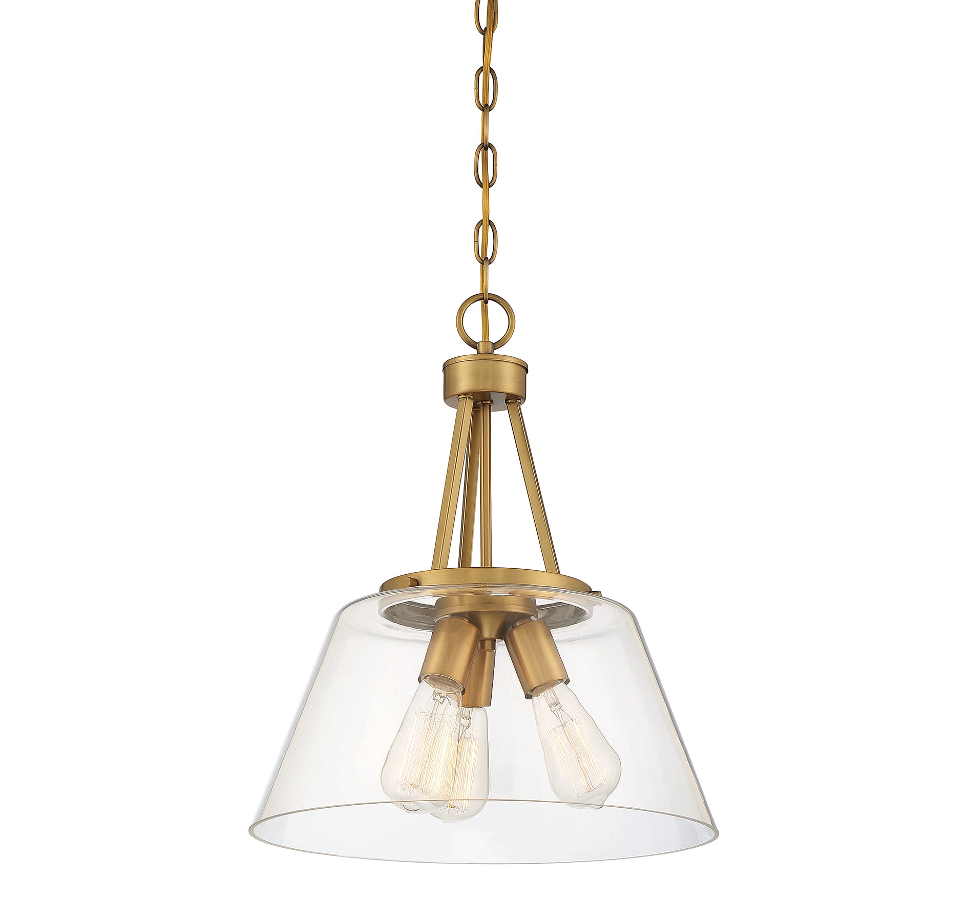 Calhoun Warm Brass 3-Light Clear Glass Pendant