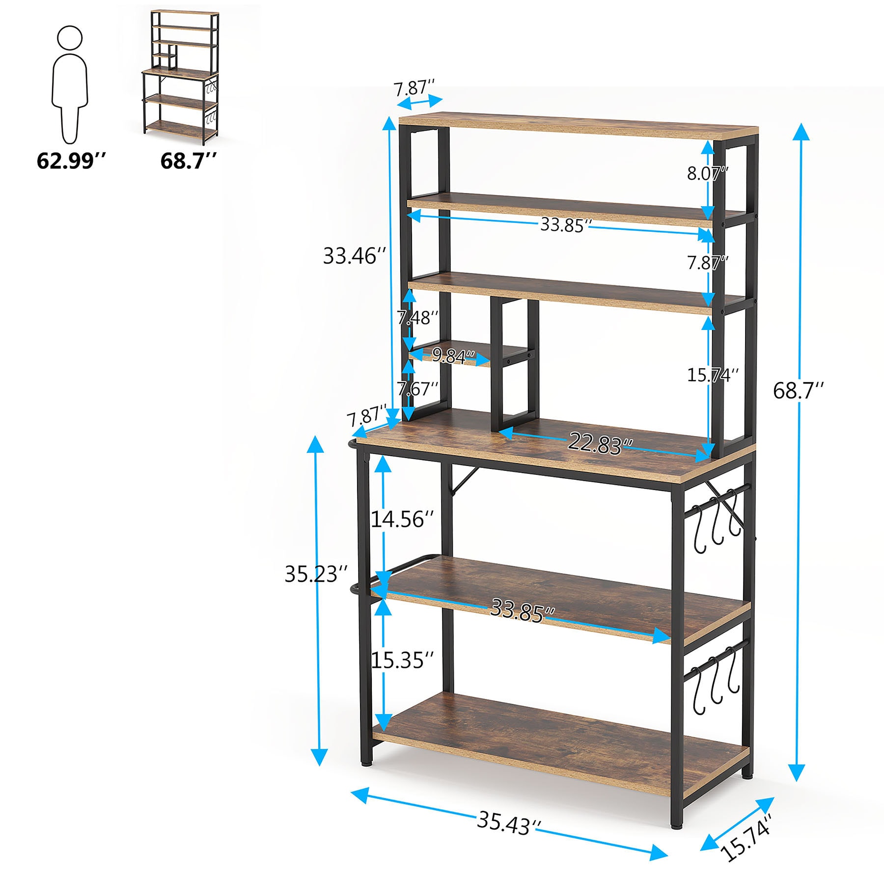 Tribesigns Baker's Rack Brown, Kitchen Microwave Stand with Storage ...