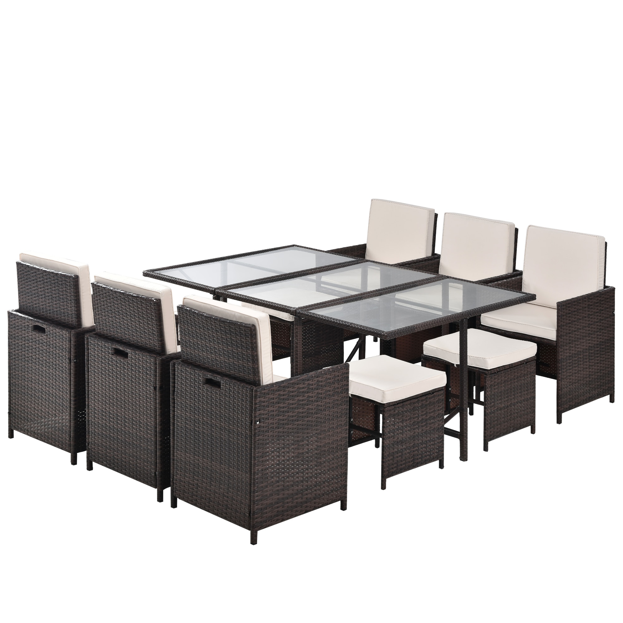 Maocao Hoom MZH3S00080 11 -Piece Wicker Patio Conversation Set with White Cushions