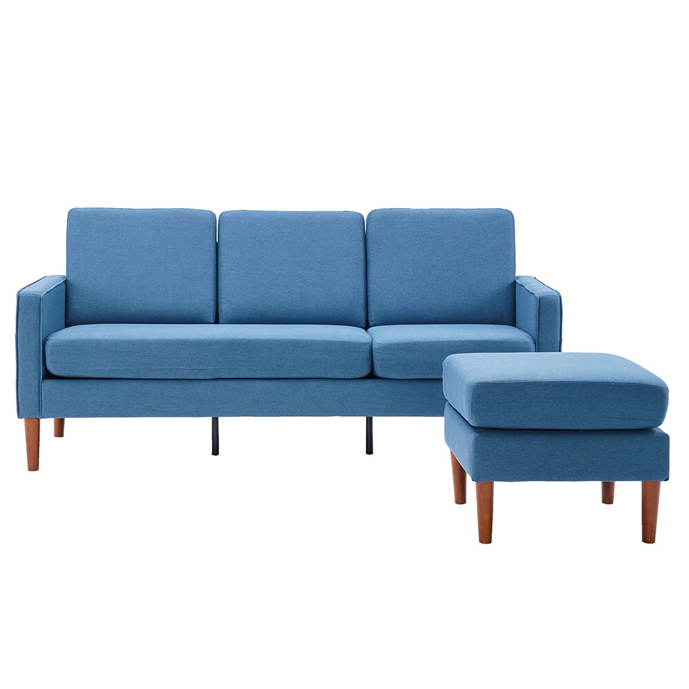 Winado 71.3-in Modern Blue Linen Sectional In The Couches, Sofas ...