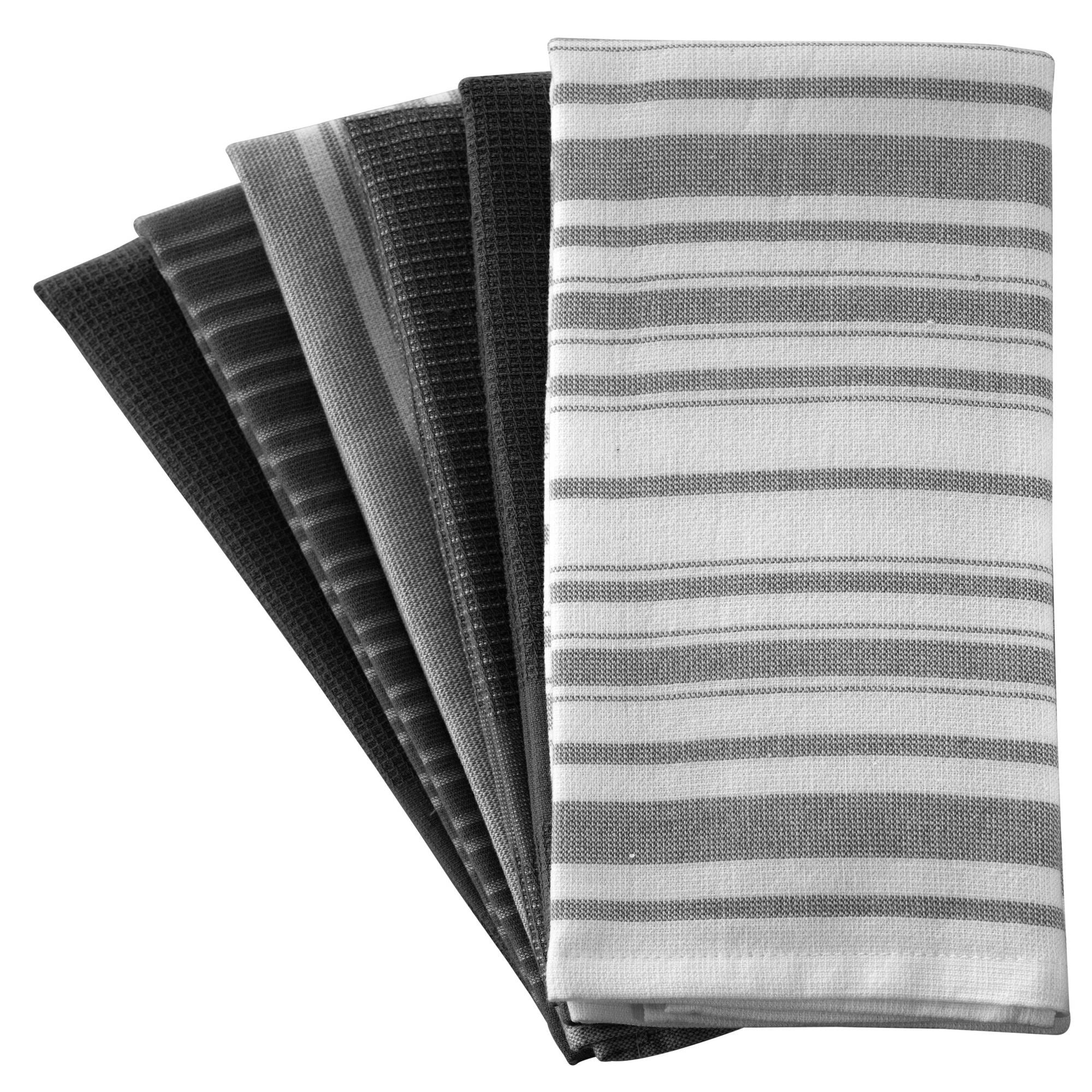 Lux Decor Collection 6-Piece Kitchen Towel Set Cotton Terry Ultra Absorbent Dish Towels 16 x 26 in Soft Yarn-Dyed Stripe and Check Design