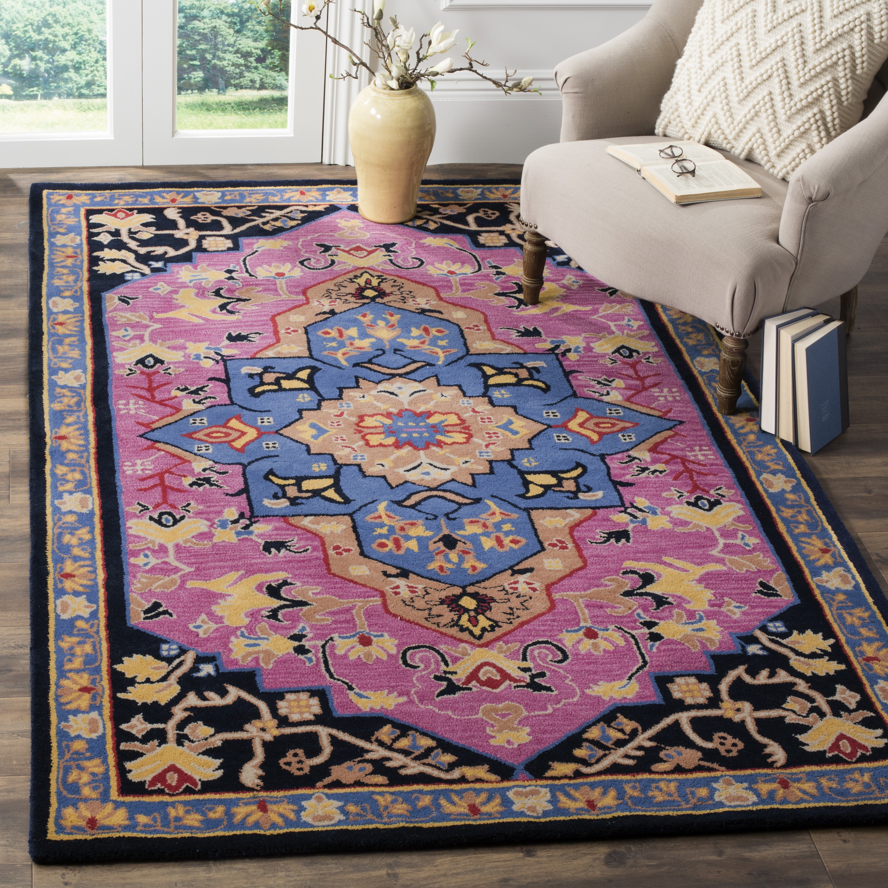 Safavieh BLG506A-4 Bellagio Palma 4 x 6 (ft) Tufted Wool Pink/Multi Rectangular Indoor Floral/Botanical Farmhouse/Cottage Area rug