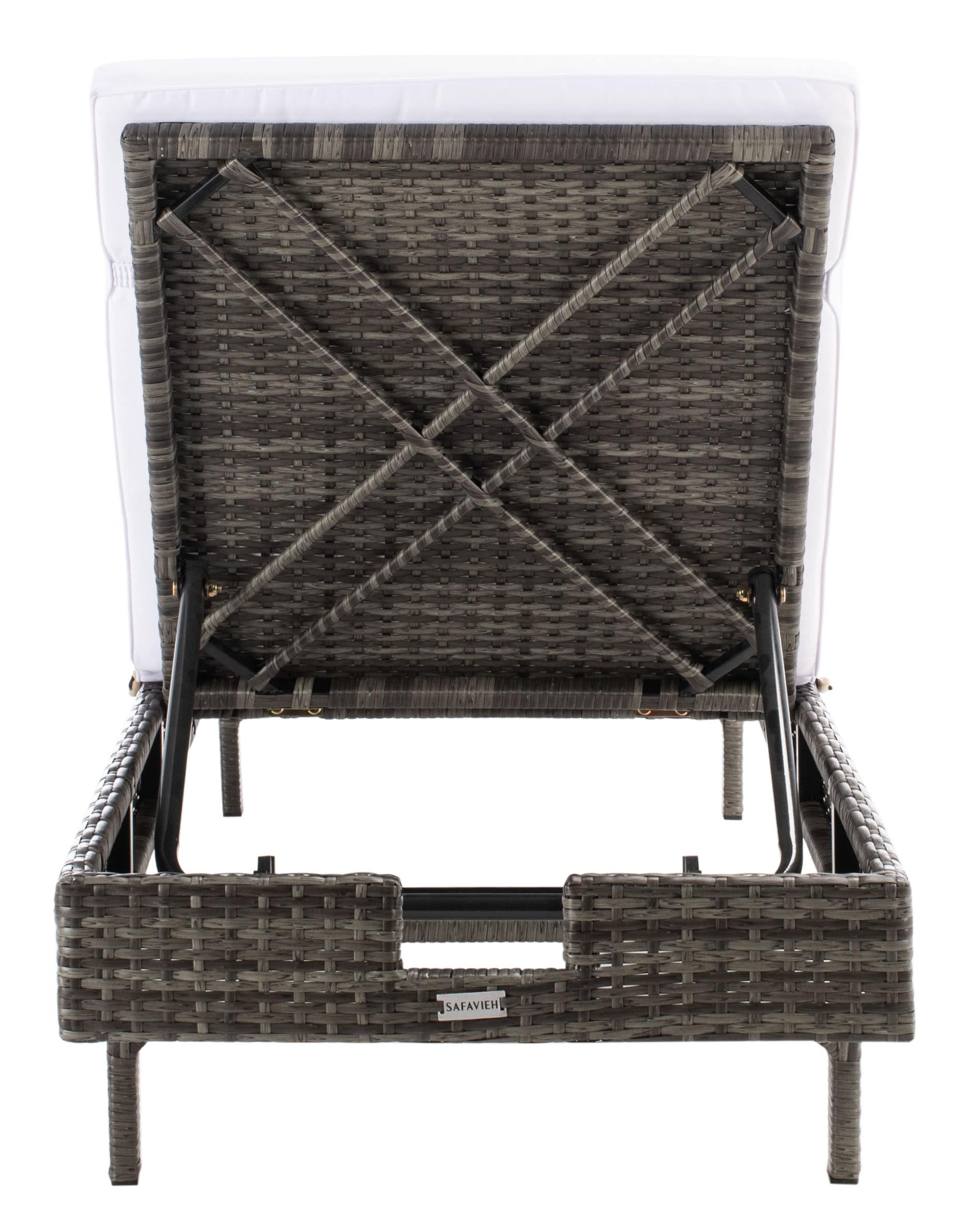 Safavieh PAT7501C Cam Wicker Gray Brown Rattan Frame Stationary Chaise Lounge Chair with Off-white Cushioned Seat