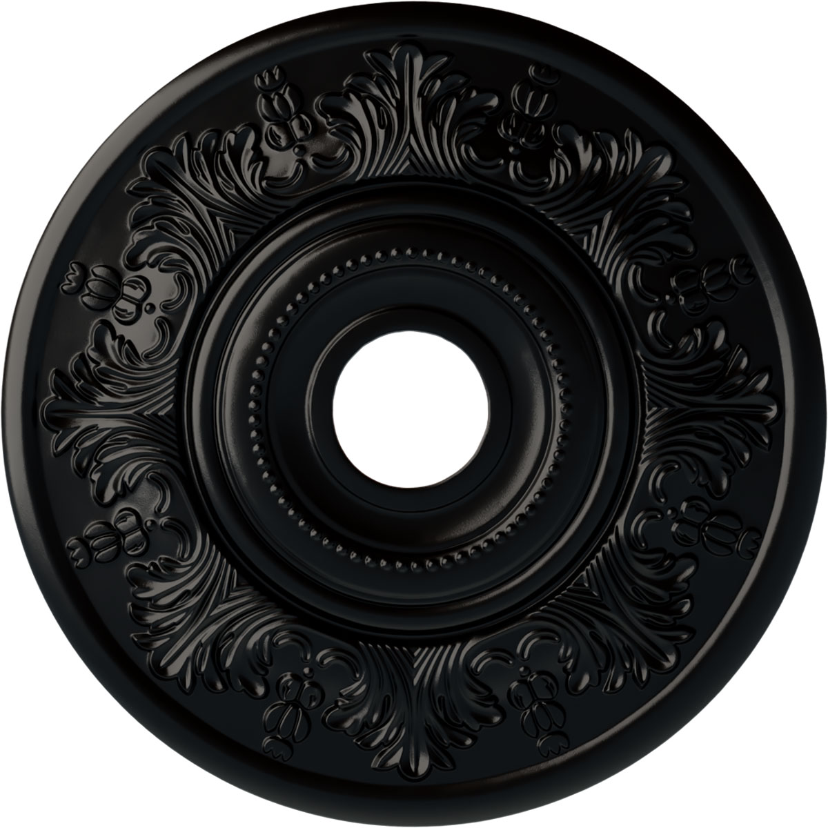 Ekena Millwork CM20VIBLF Vienna 20-in W x 20-in L Painted Jet Black Polyurethane Whole Ceiling Medallion