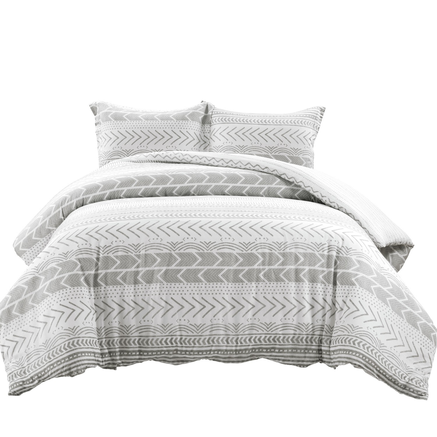 King Gray and White Cotton Geometric Duvet Set