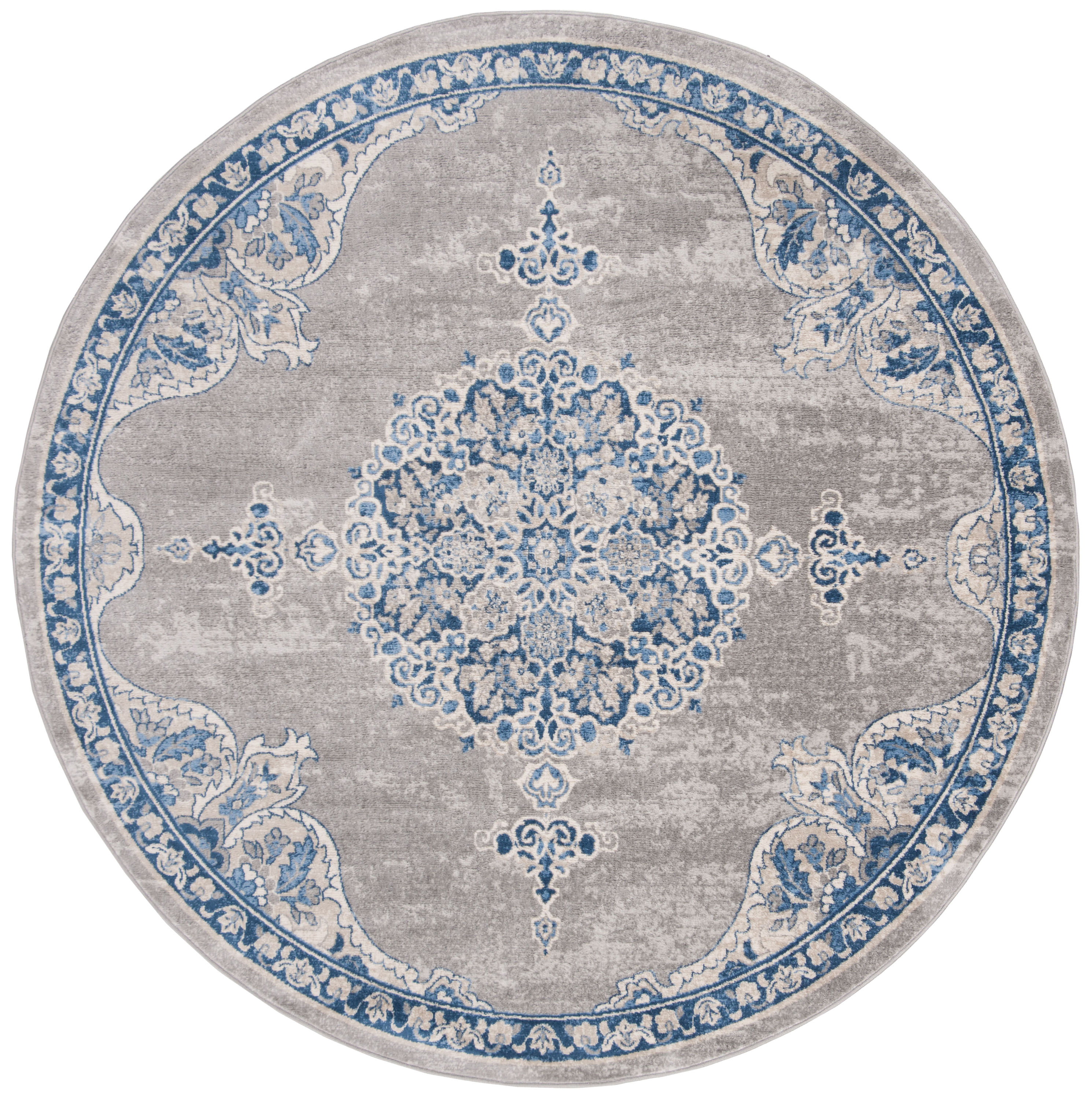 Safavieh BNT867G-3R Brentwood Dottie 3 x 3 (ft) Loomed Polypropylene Light Gray/Blue Round Indoor Distressed/Overdyed Bohemian/Eclectic Area rug