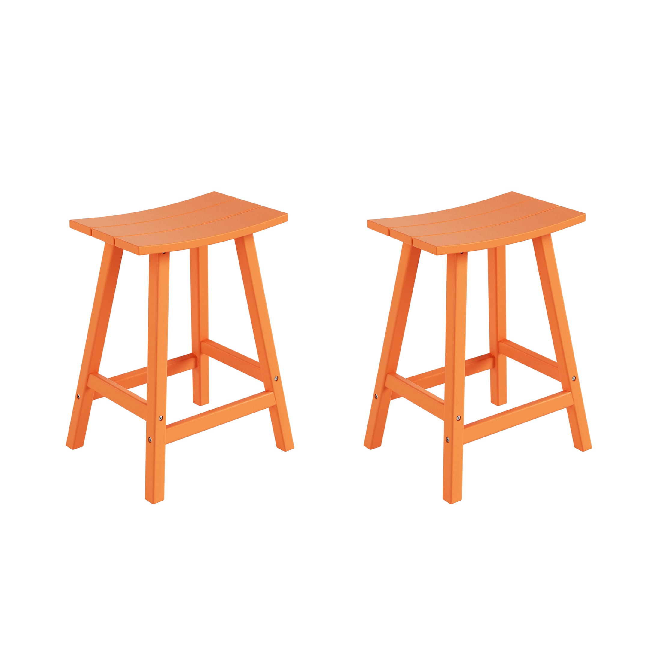 Westin Furniture OP7002-24-OR2 Laguna Set of 2 Orange HDPE Frame Stationary Bar Stool Chair with Slat Seat