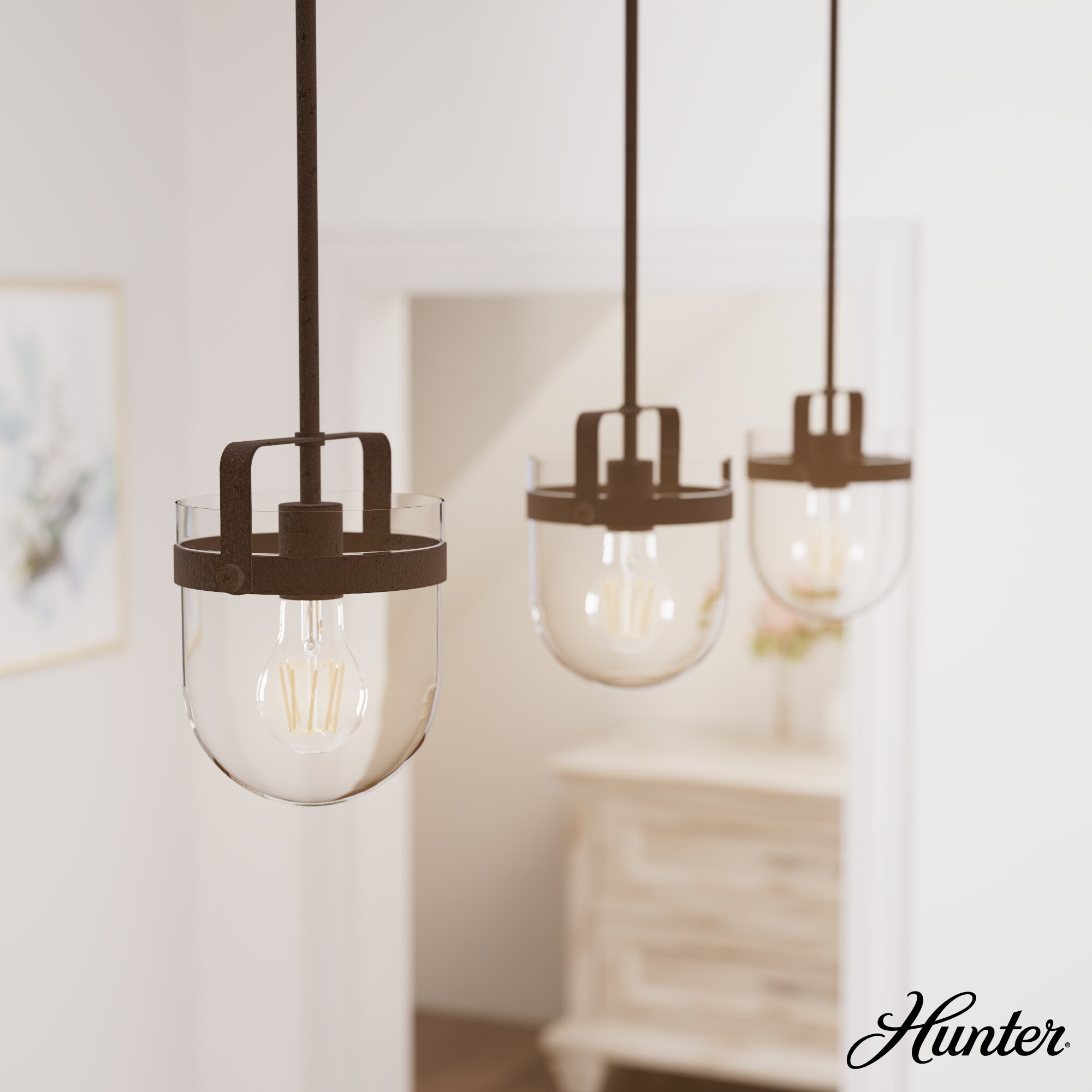 Karloff Textured Rust 1-Light Pendant with Bell-Shaped Glass