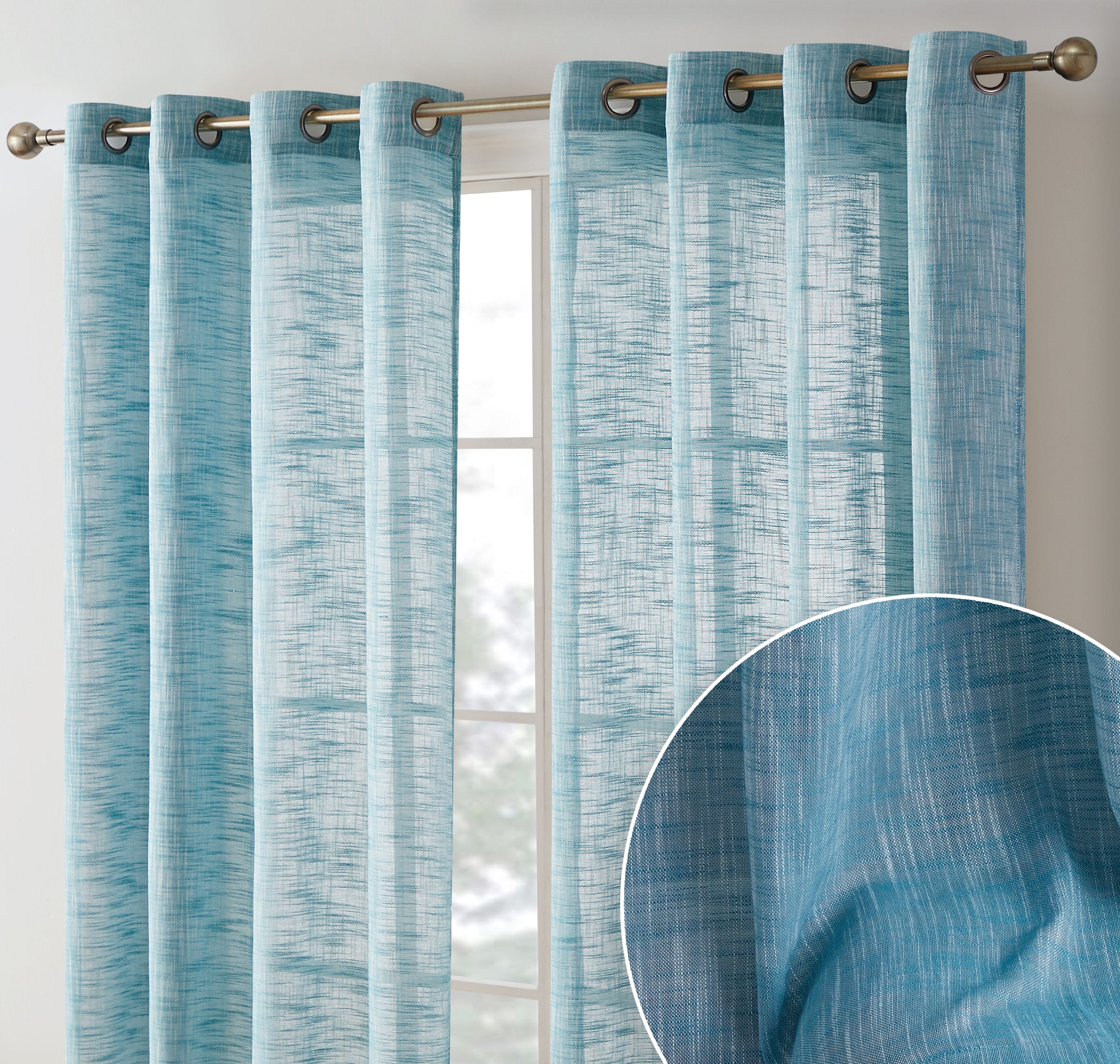 HLC.me MAD-LNGR-TEAL72 72-Inches Teal Blue Semi-sheer Grommet Curtain panel pair