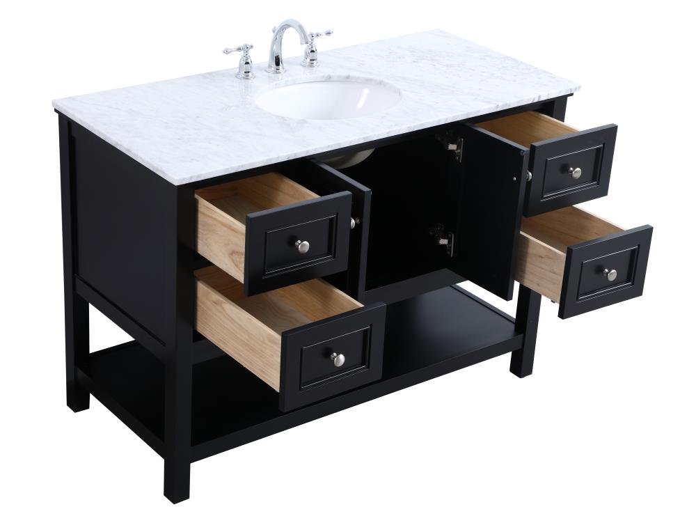 Black 48" Single Marble Top Freestanding Bathroom Vanity